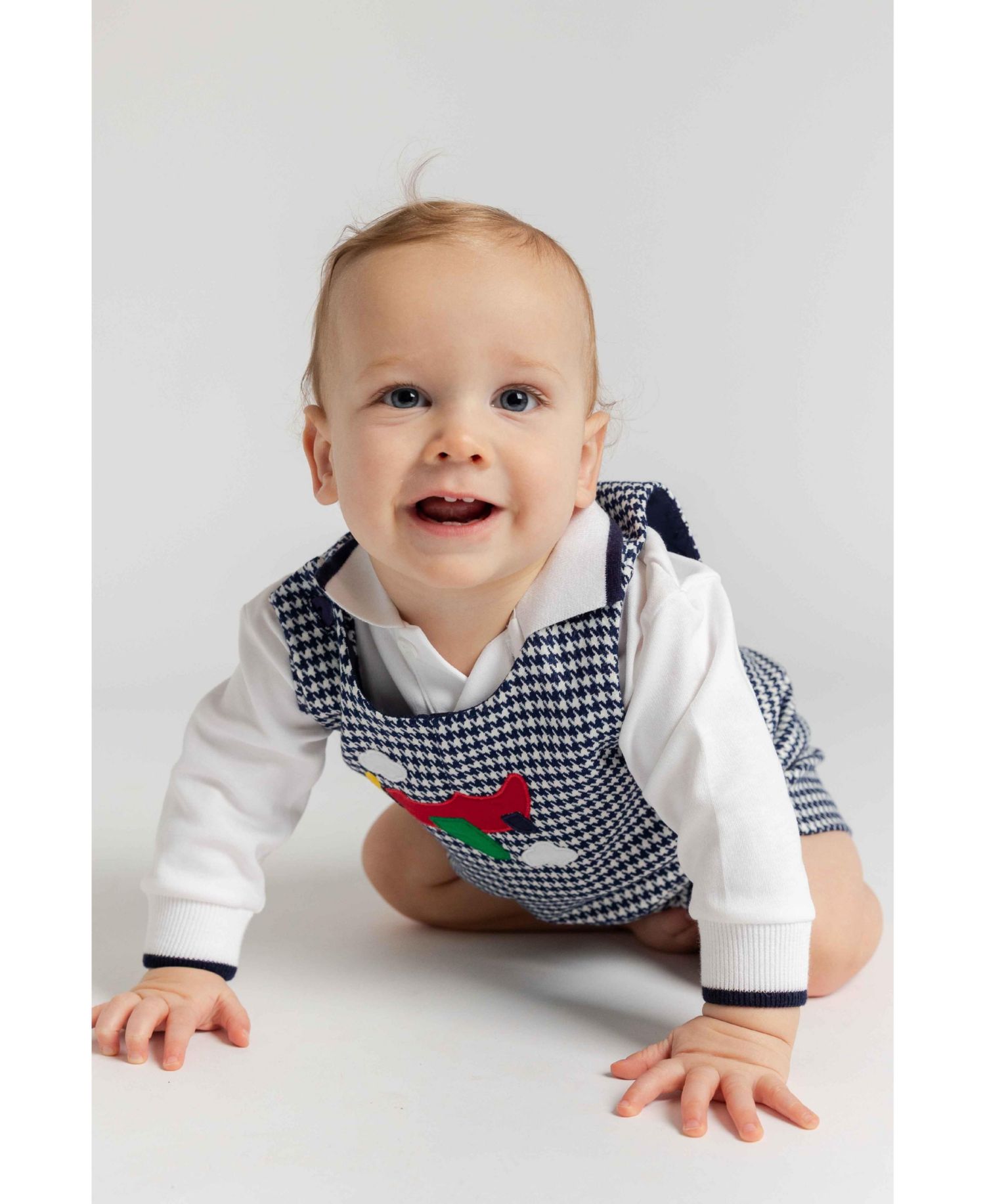 Baby Boys' Houndstooth Airplane-Applique Romper