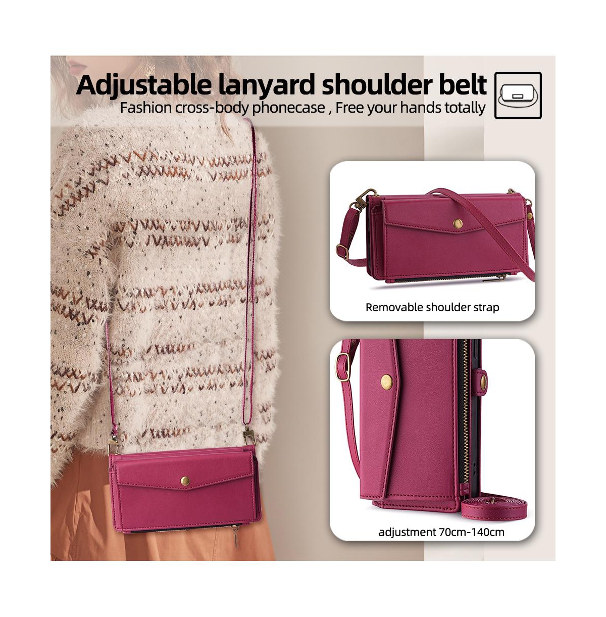 Artudatech 5-in-1 Wallet Case with Removable Wrist and Crossbody Straps for iPhone 12-17