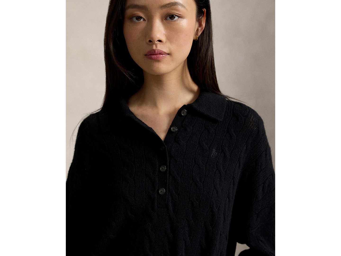 Женский свитер Polo Ralph Lauren Cable-Knit Wool-Cashmere Polo-Collar, цвет: Чёрный — фото 4
