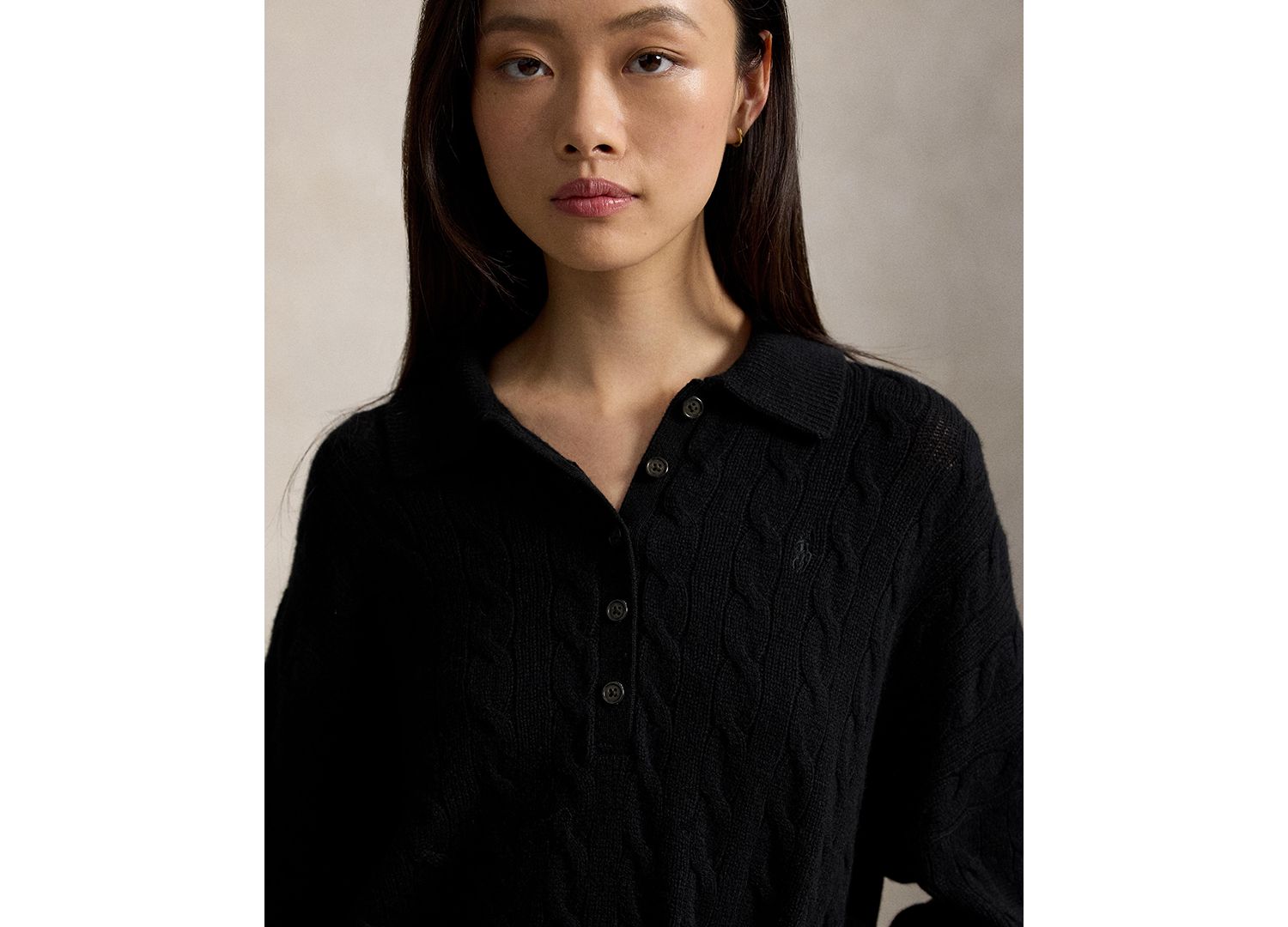 Women's Cable-Knit Wool-Cashmere Polo-Collar Sweater