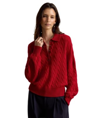 Women's Cable-Knit Wool-Cashmere Polo-Collar Sweater