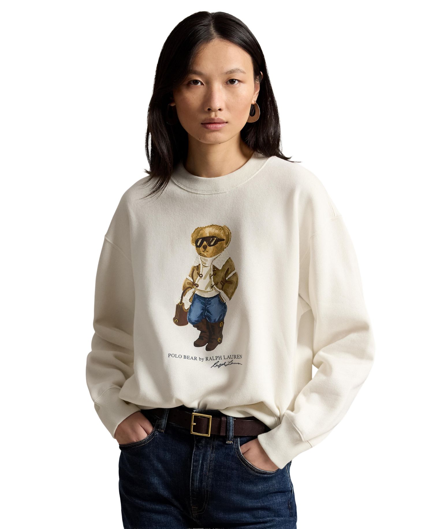 Women's Winter Polo Bear Fleece Crewneck Sweatshirt