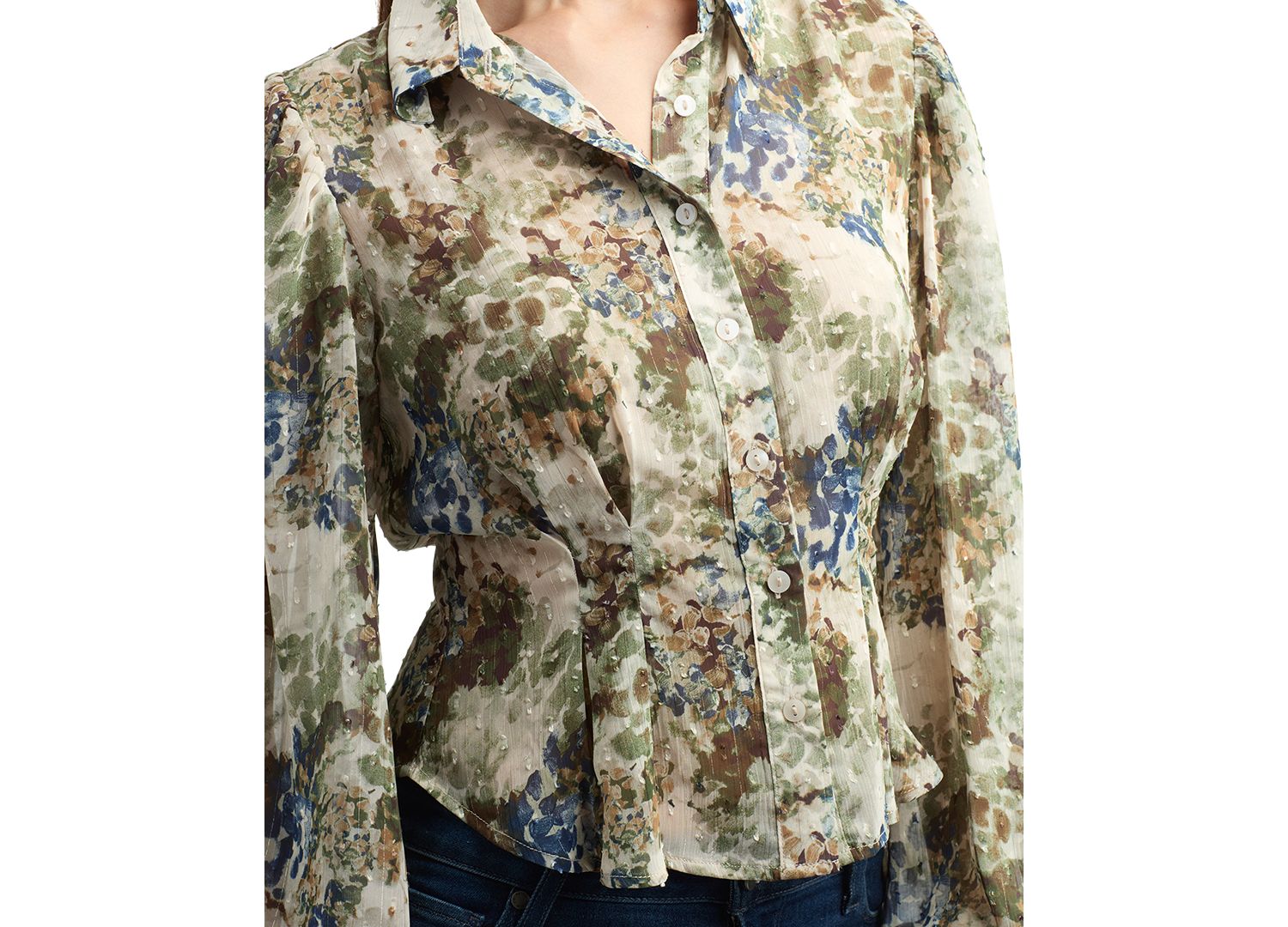Juniors' Floral-Print Sheer Long-Sleeve Blouse