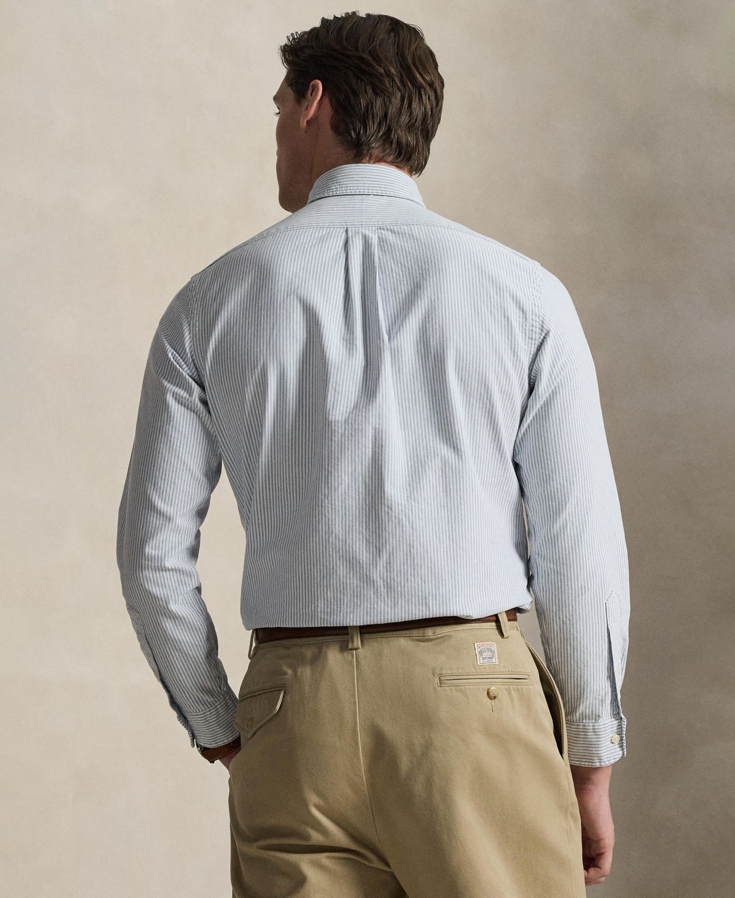 Мужская рубашка Polo Ralph Lauren Classic-Fit Plaid Brushed Oxford, цвет: Тёмно-синий белый — фото 3