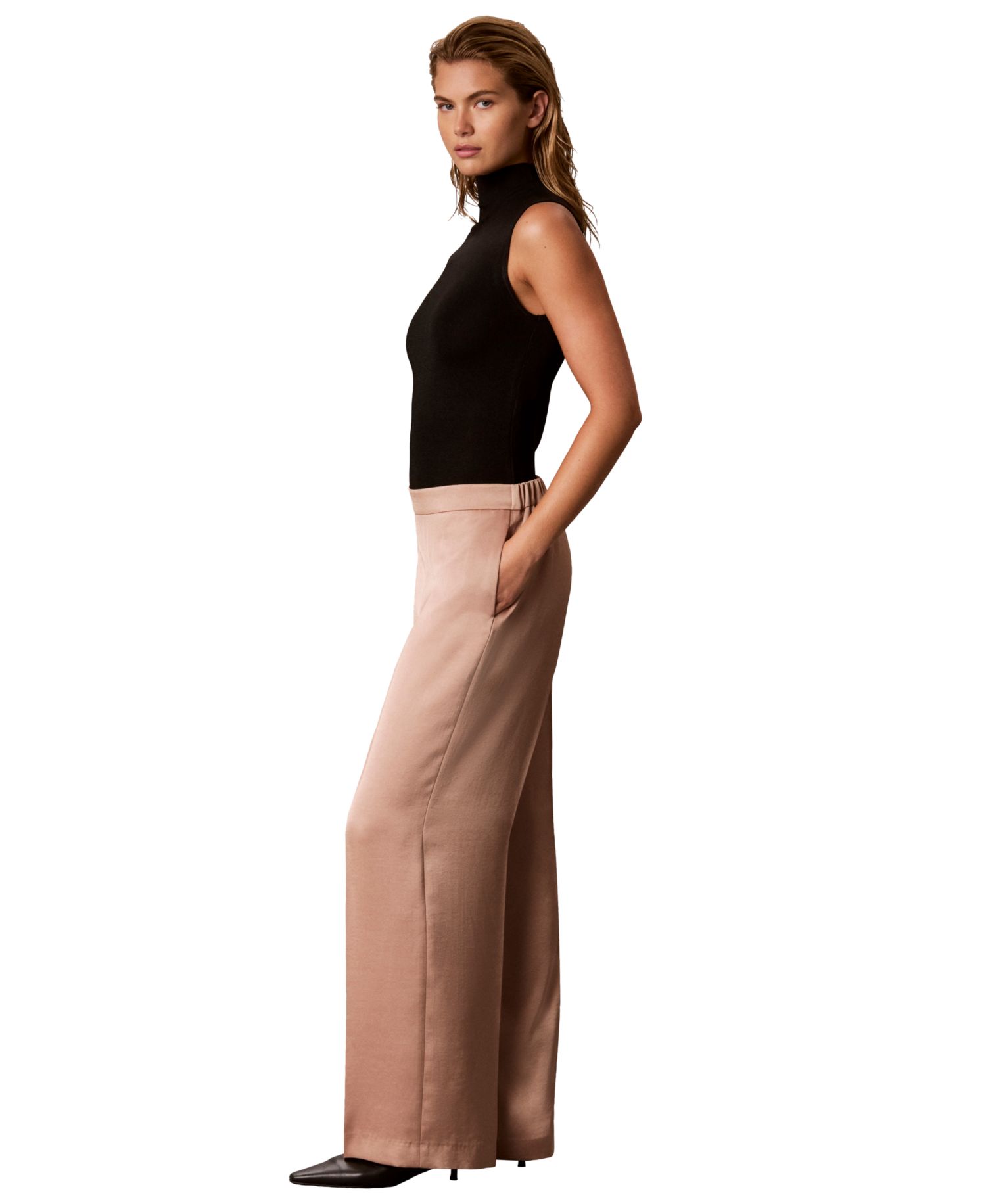 Women's Pull-On Wide-Leg Satin Pants