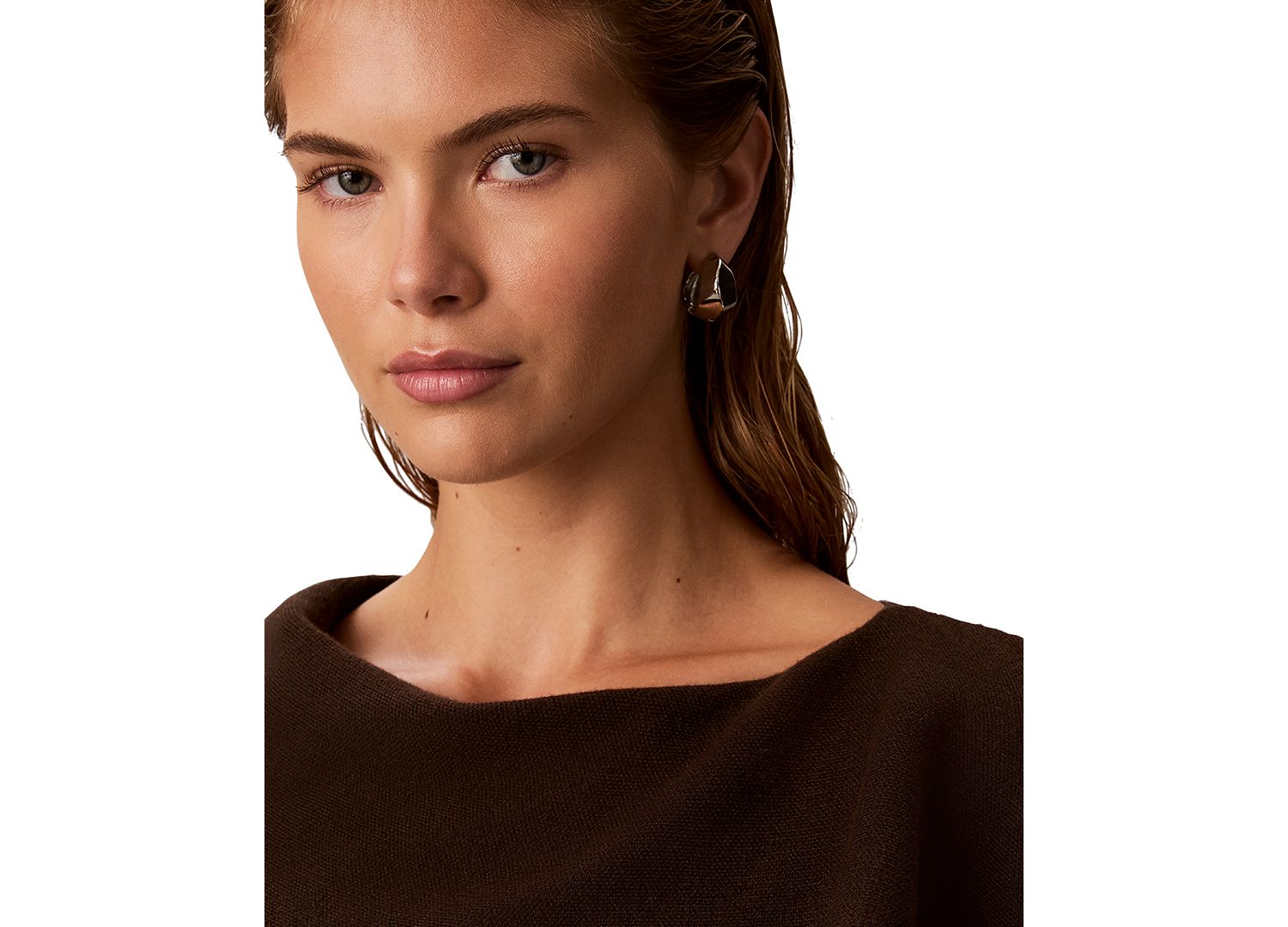 Petite Asymmetrical Drape Boat Neck Long-Sleeve Sweater