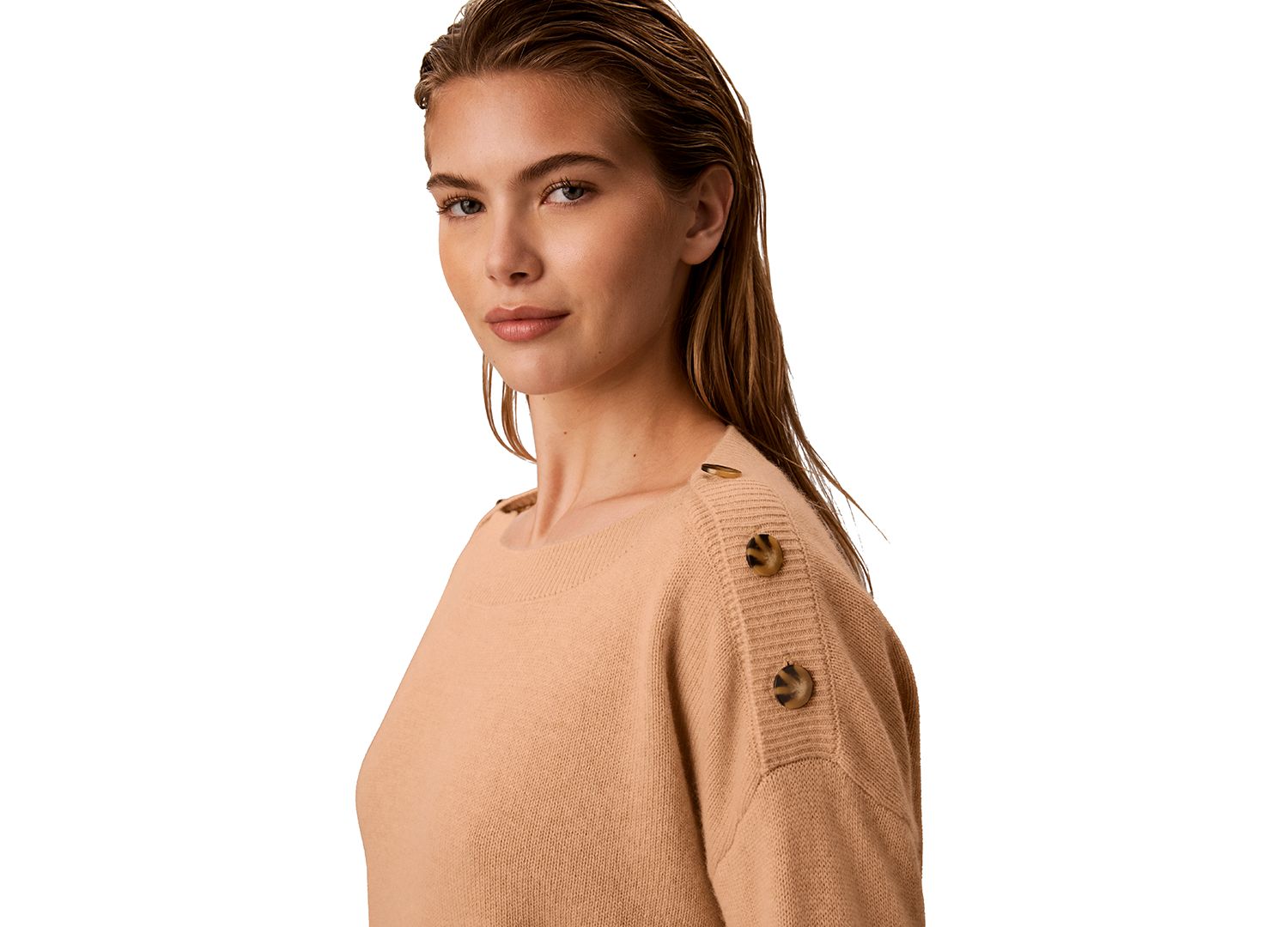 Petite Bateau Neck Button-Shoulder Sweater