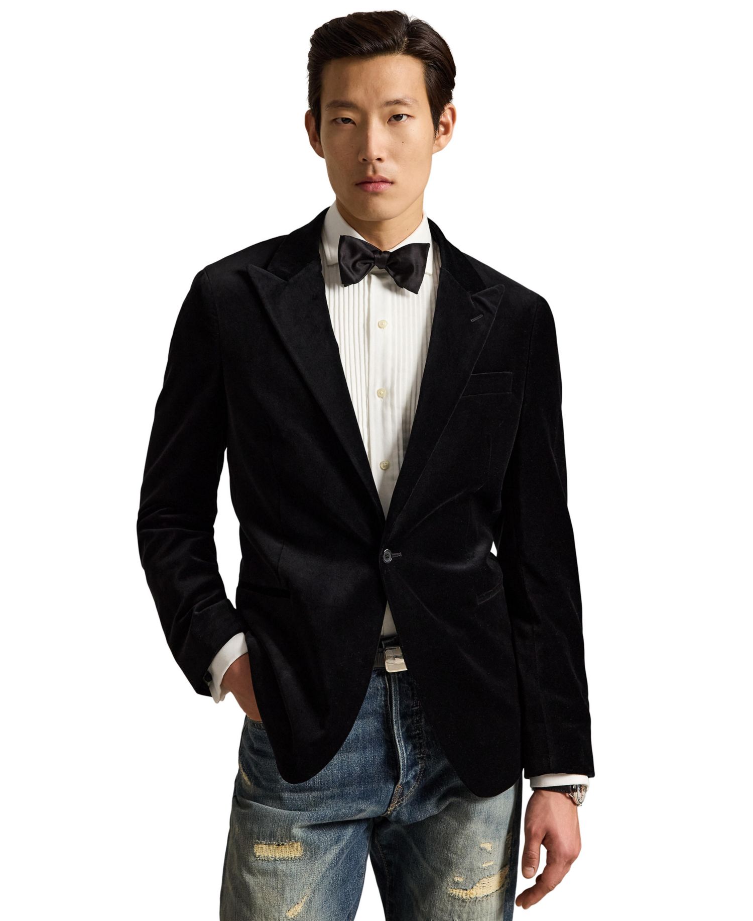 Men's Modern Fit Cotton Velvet Peak-Lapel Jacket