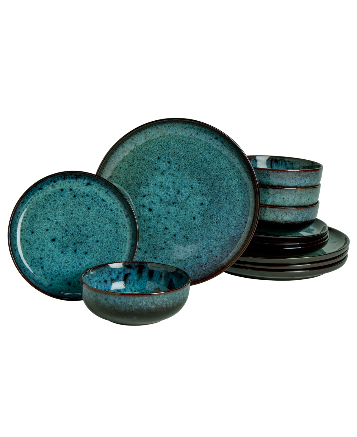Haven Sea Glass 12-Piece Reactive Glaze Stoneware Dinnerware Set, Service for 4