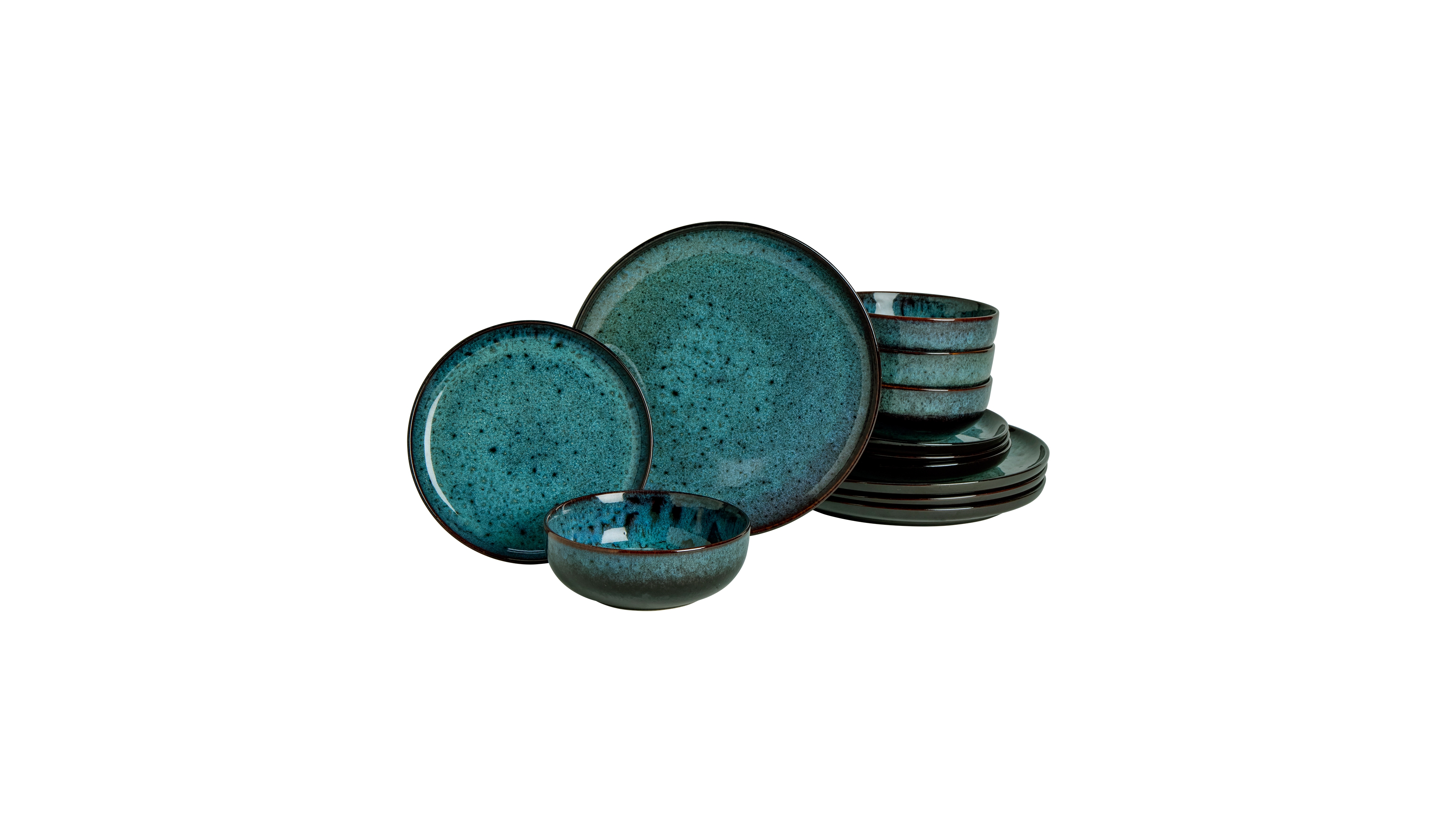 Haven Sea Glass 12-Piece Reactive Glaze Stoneware Dinnerware Set, Service for 4