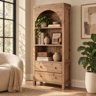 3-Tier Solid Wood Bookcase with Drawers,Farmhouse Bookshelf