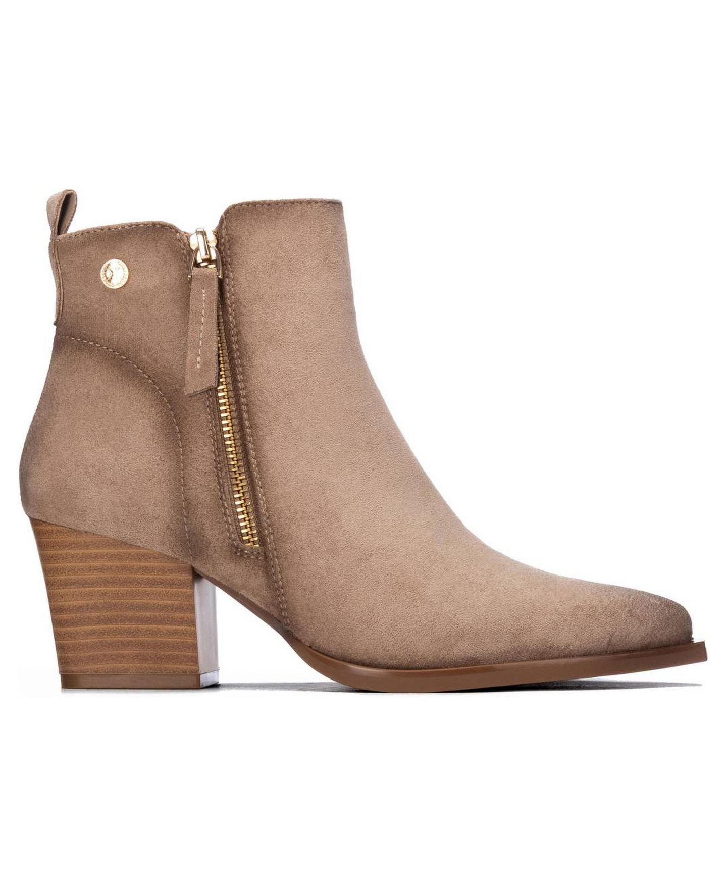 Женские ботинки XTI Block Heel Suede Ankle Booties, цвет: Бежевый — фото 2