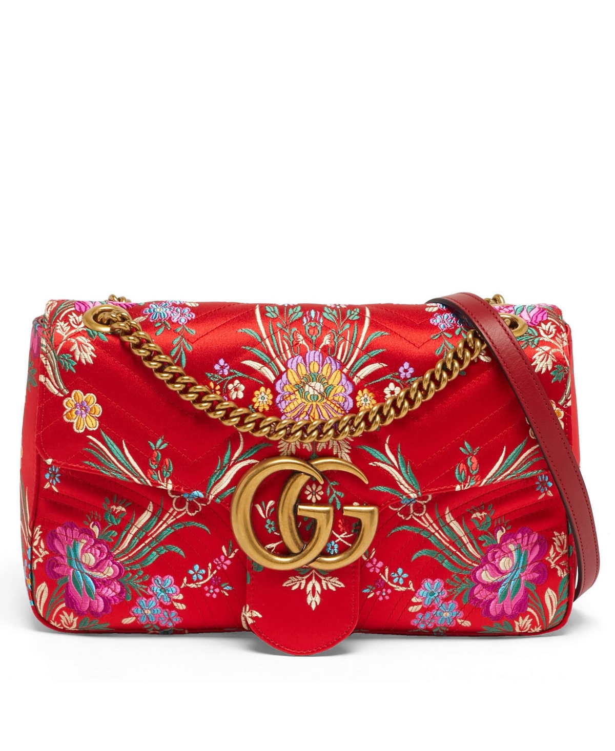 Pre-Owned Gucci Women's Gg Marmont Medium Embroidered Satin Shoulder Bag