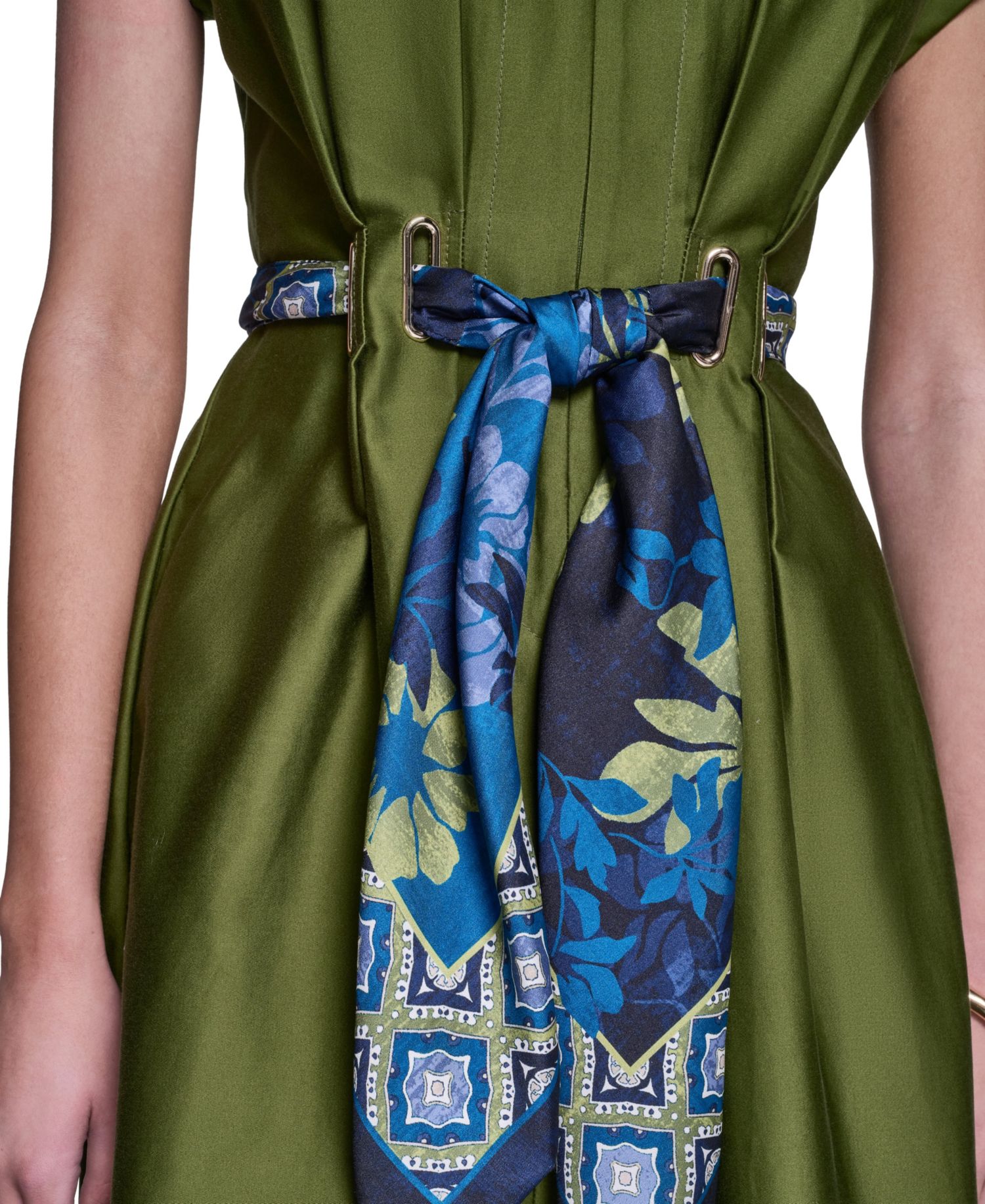 Women's Scarf-Belt V-Neck A-Line Midi Shirt Dress