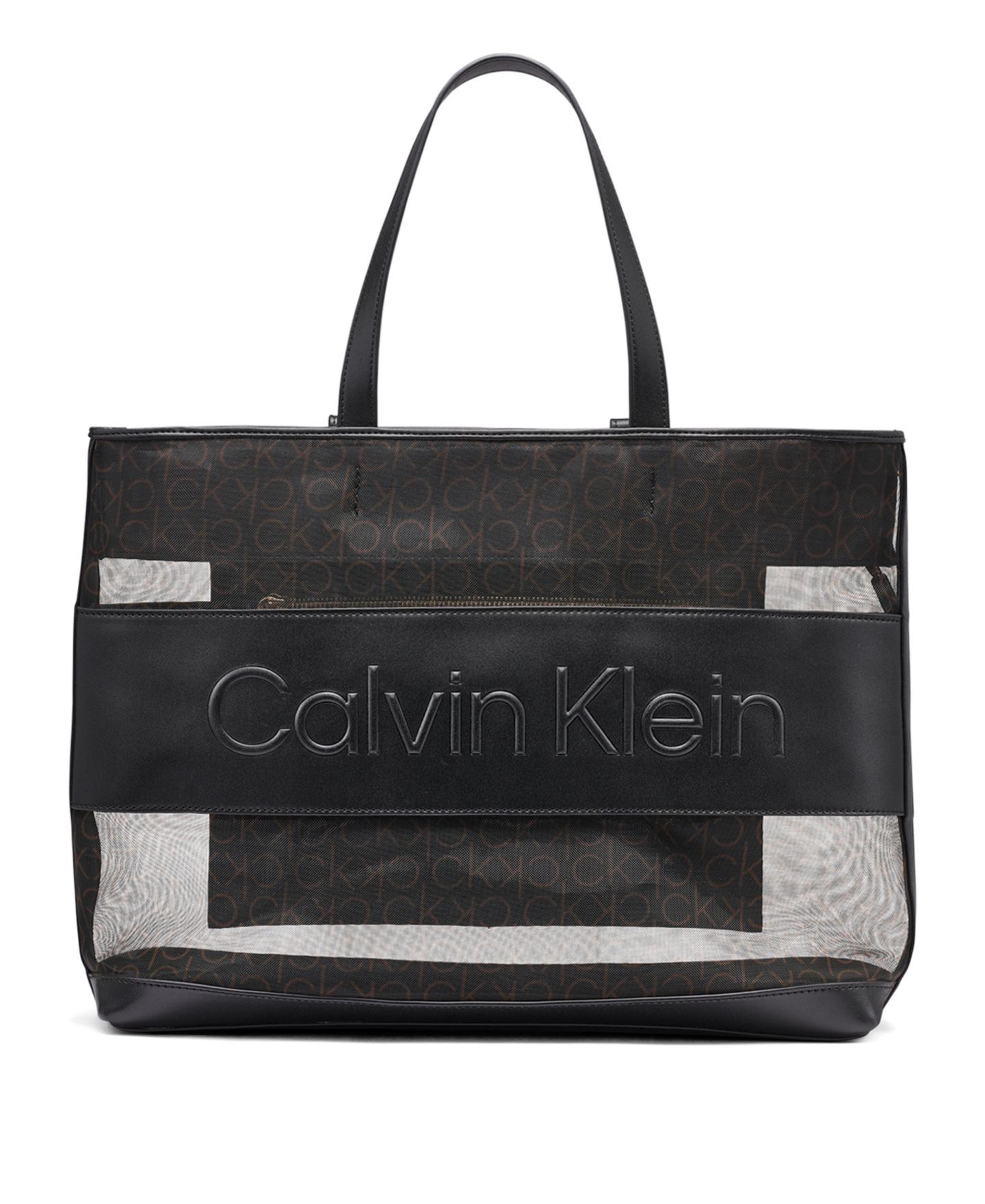 Женская сумка Calvin Klein Aurelia Signature Mesh Large Tote Handbag, цвет: Коричневый хаки / Чёрный — фото 1