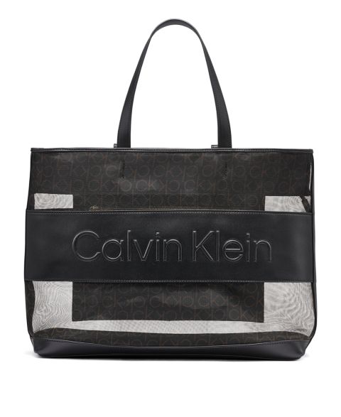 Женская сумка Calvin Klein Aurelia Signature Mesh Large Tote Handbag, цвет: Коричневый хаки / Чёрный