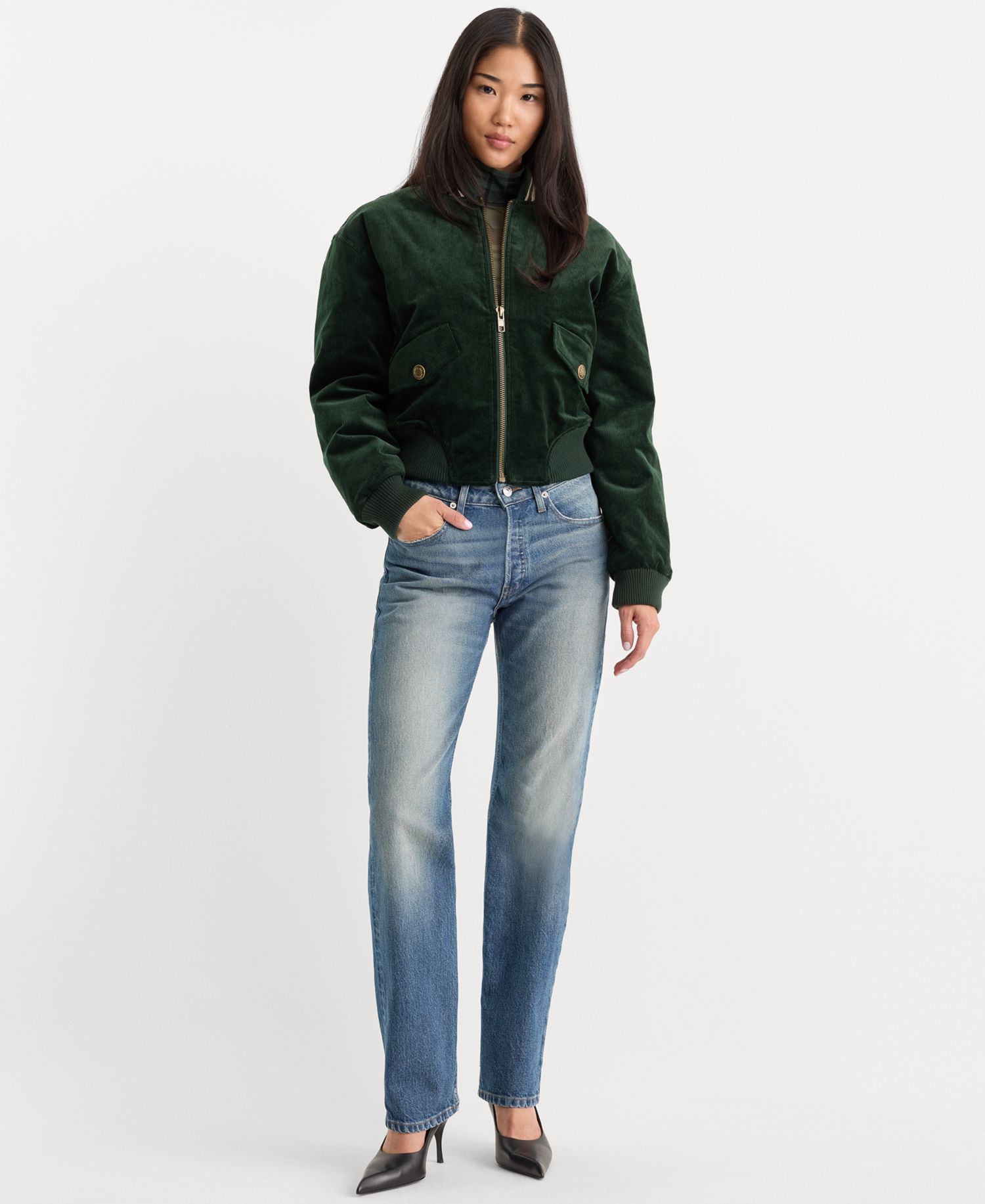 Women's Corduroy Zip-Up Bomber Jacket