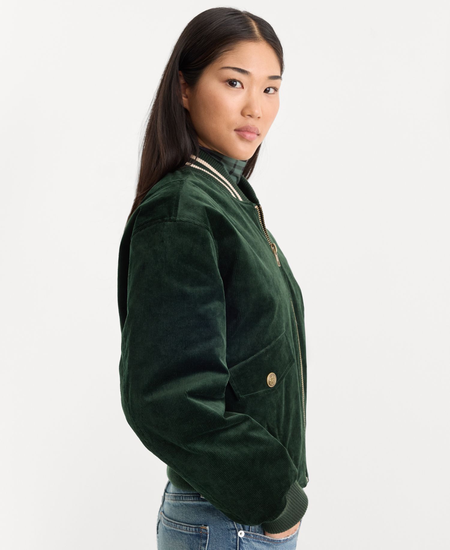 Women's Corduroy Zip-Up Bomber Jacket