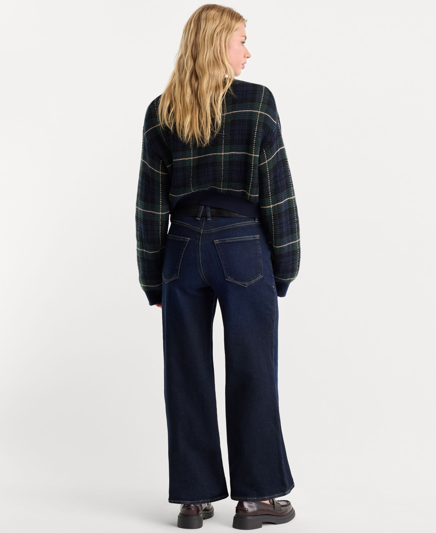 Women's Good Waist Wide-Leg Dark Rinse High-Rise Jeans