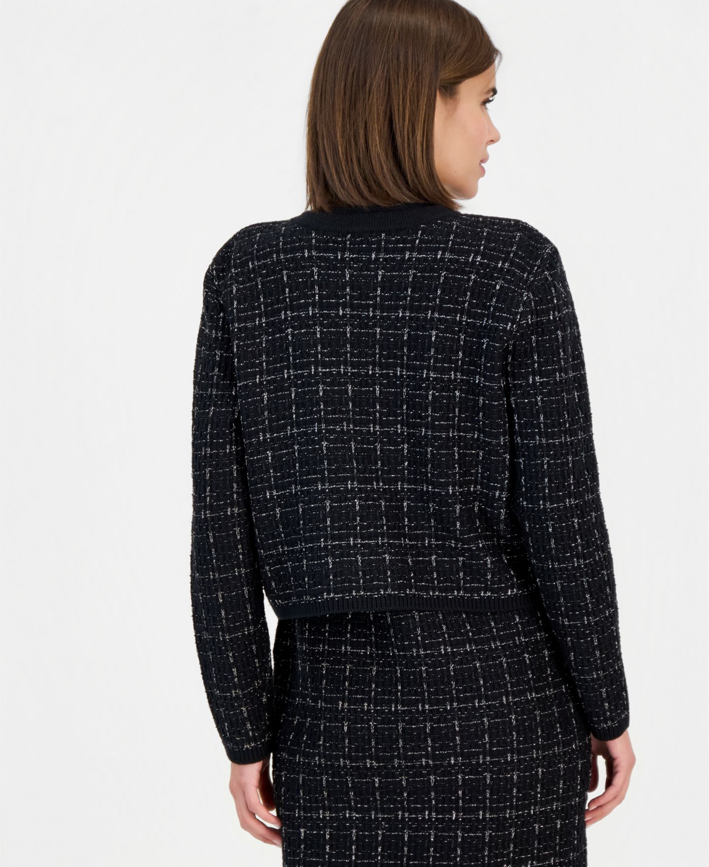 Женские болеро Anne Klein Kissing Front Tweed Cropped Shrug, цвет: Чёрный — фото 2