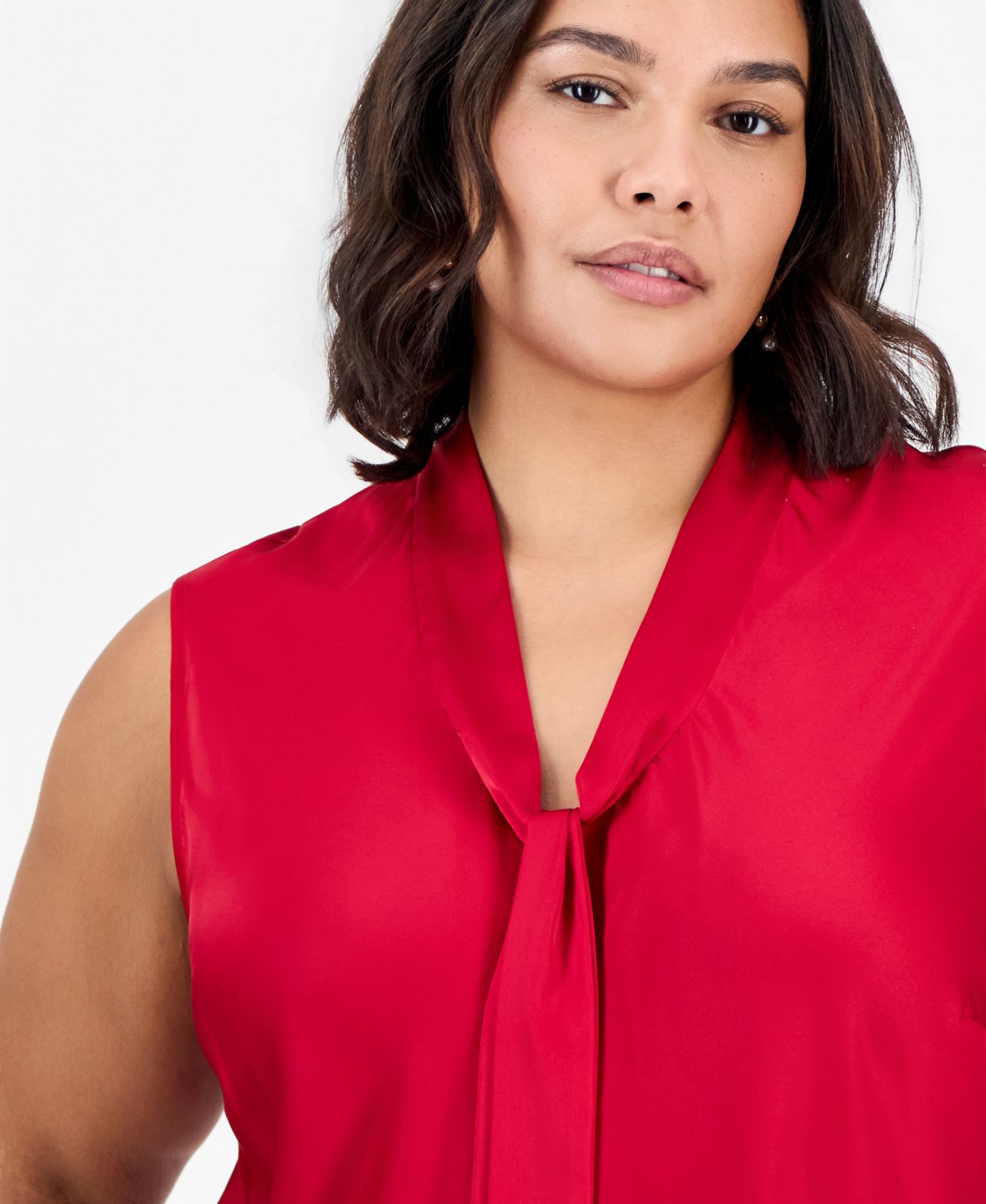 Plus Size Sleeveless Tie-Front Satin Blouse