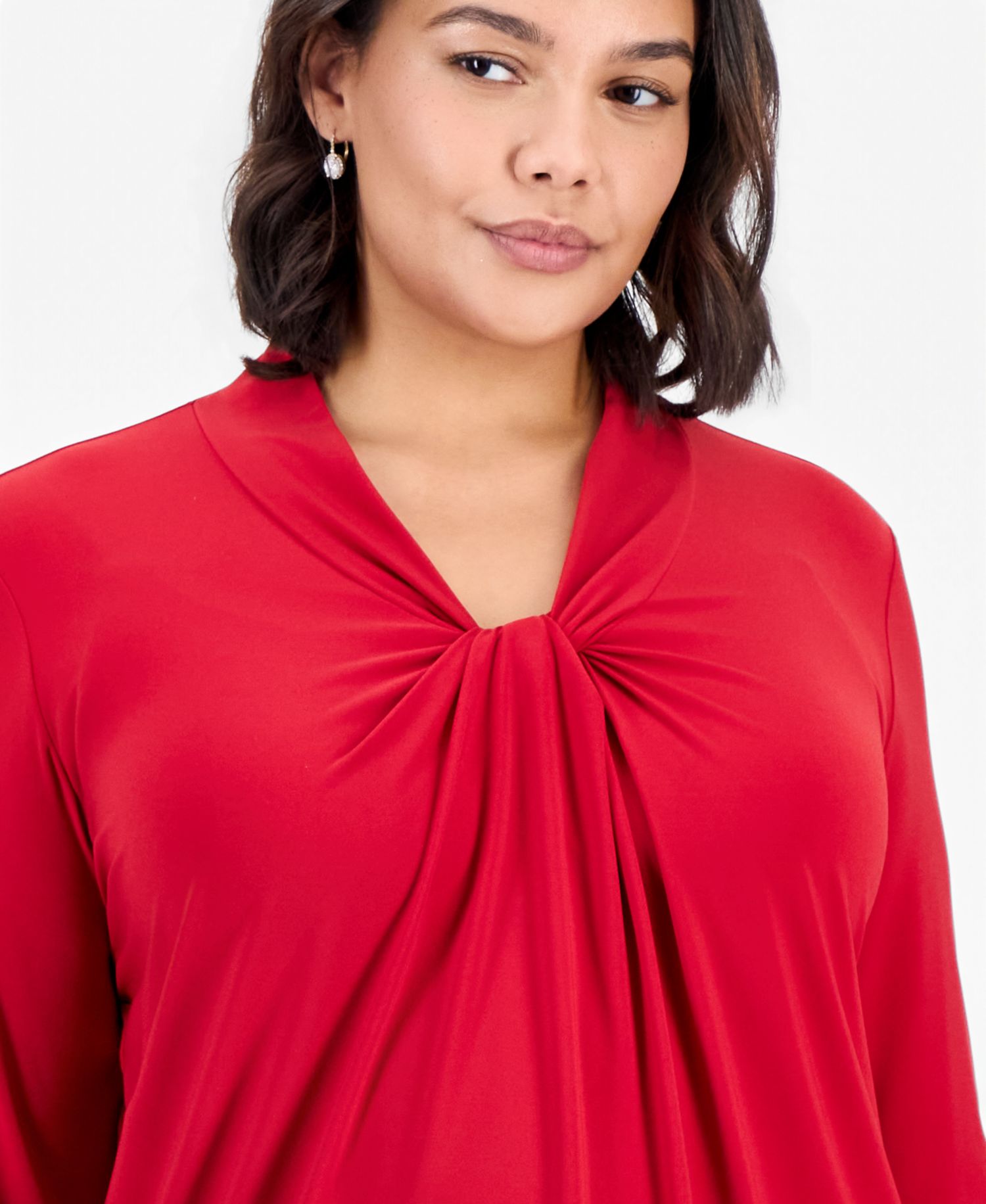 Plus Size Knot-Front 3/4-Sleeve Blouse