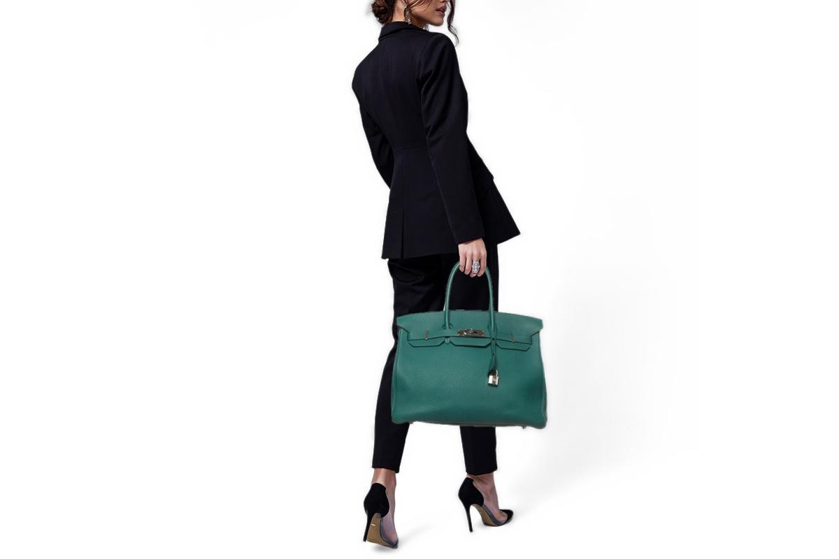Pre-Owned Hermes Palladium Finish Malachite Togo Leather
