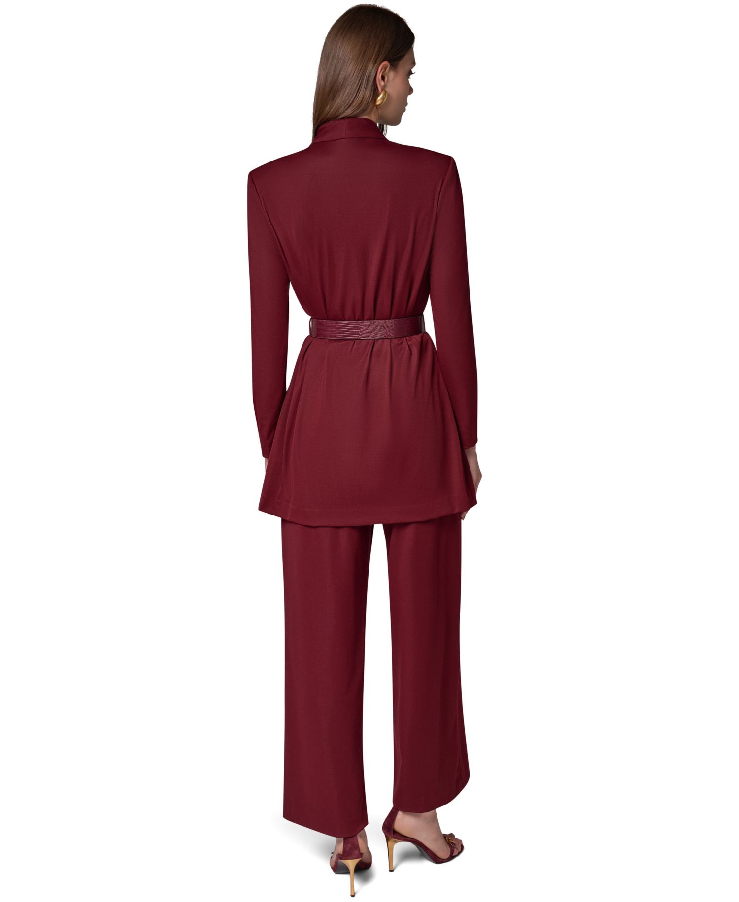 Women's Knit Belted Collarless Blazer