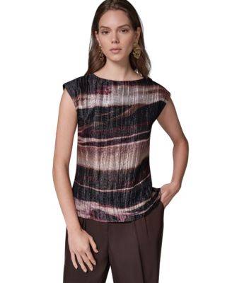 Women's Sleeveless Boat-Neck Striped Blouse