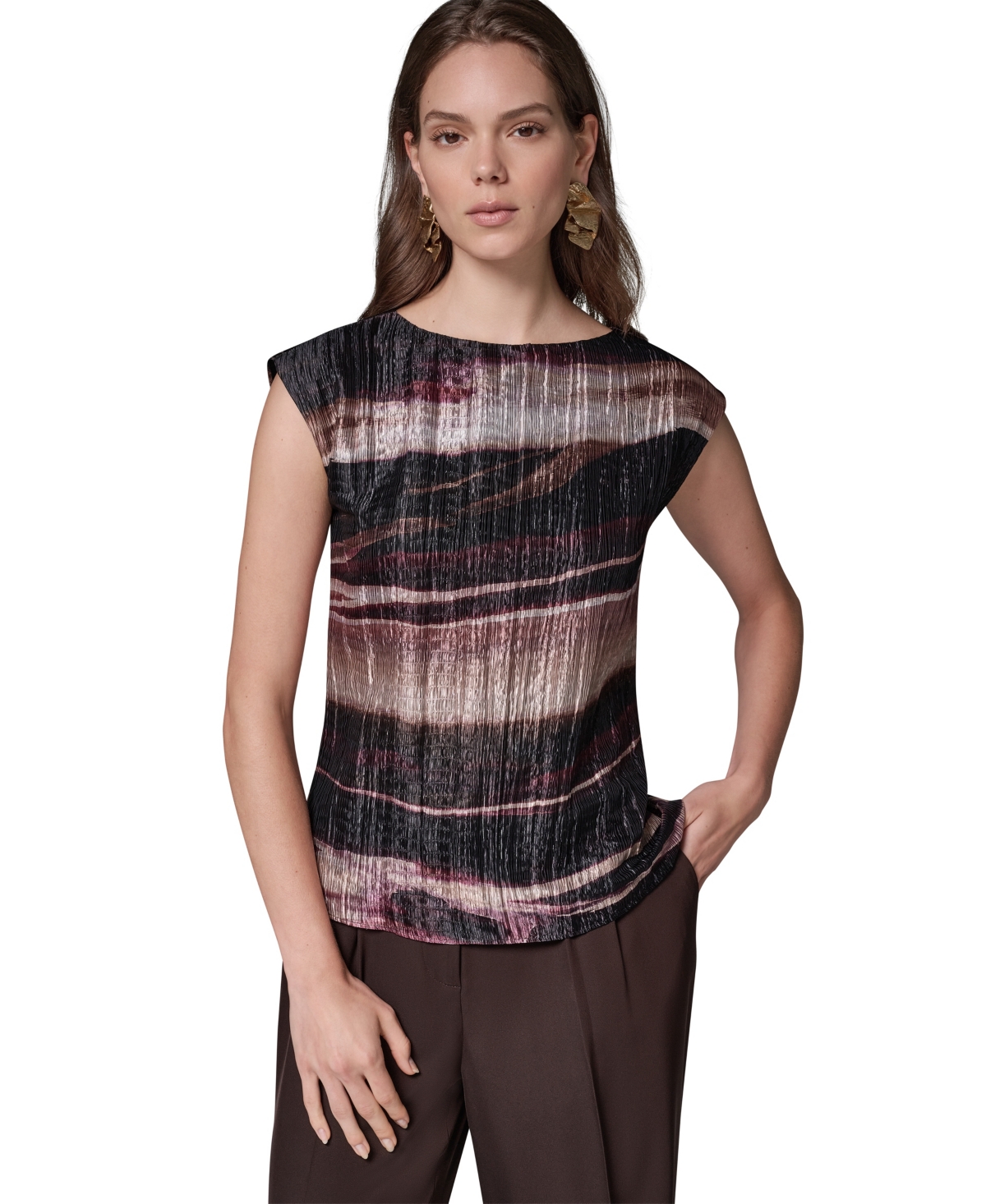 Donna Karan New York Women's Sleeveless Boat-Neck Striped Blouse