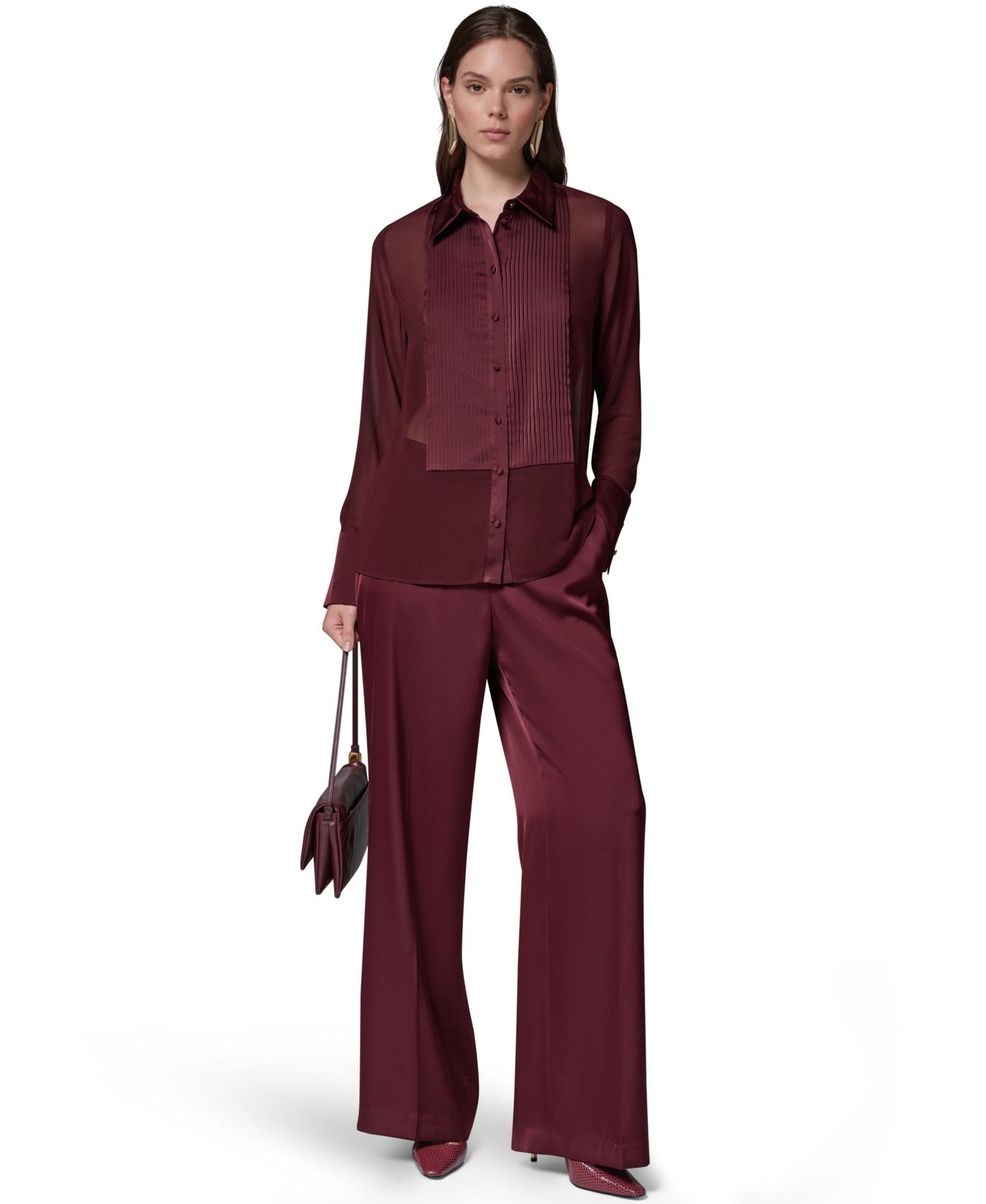 Женская блузка Donna Karan New York Long-Sleeve Sheer Blouse, цвет: Чёрный вишнёвый — фото 7