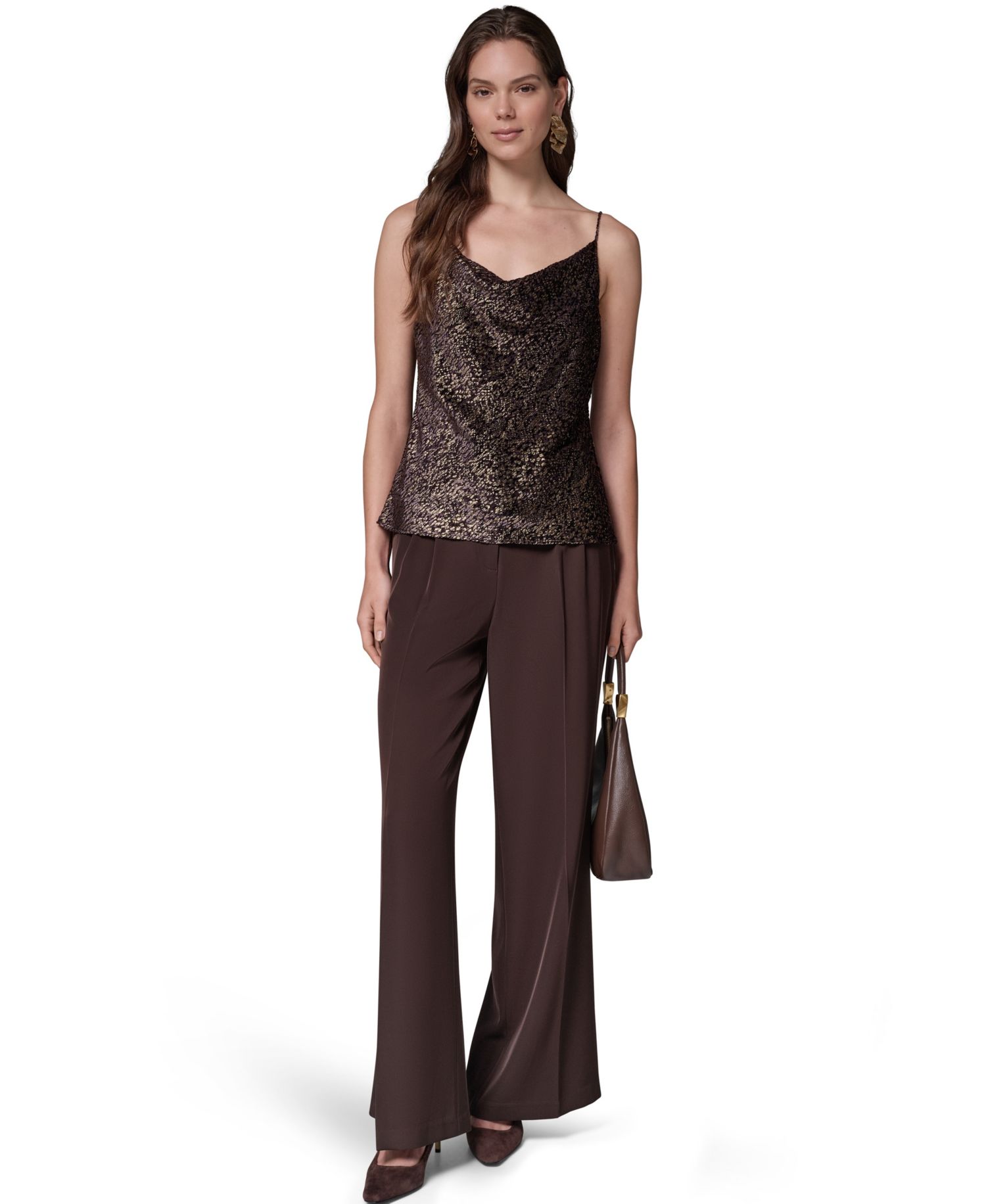 Women's Cowl Neck Metallic Camisole