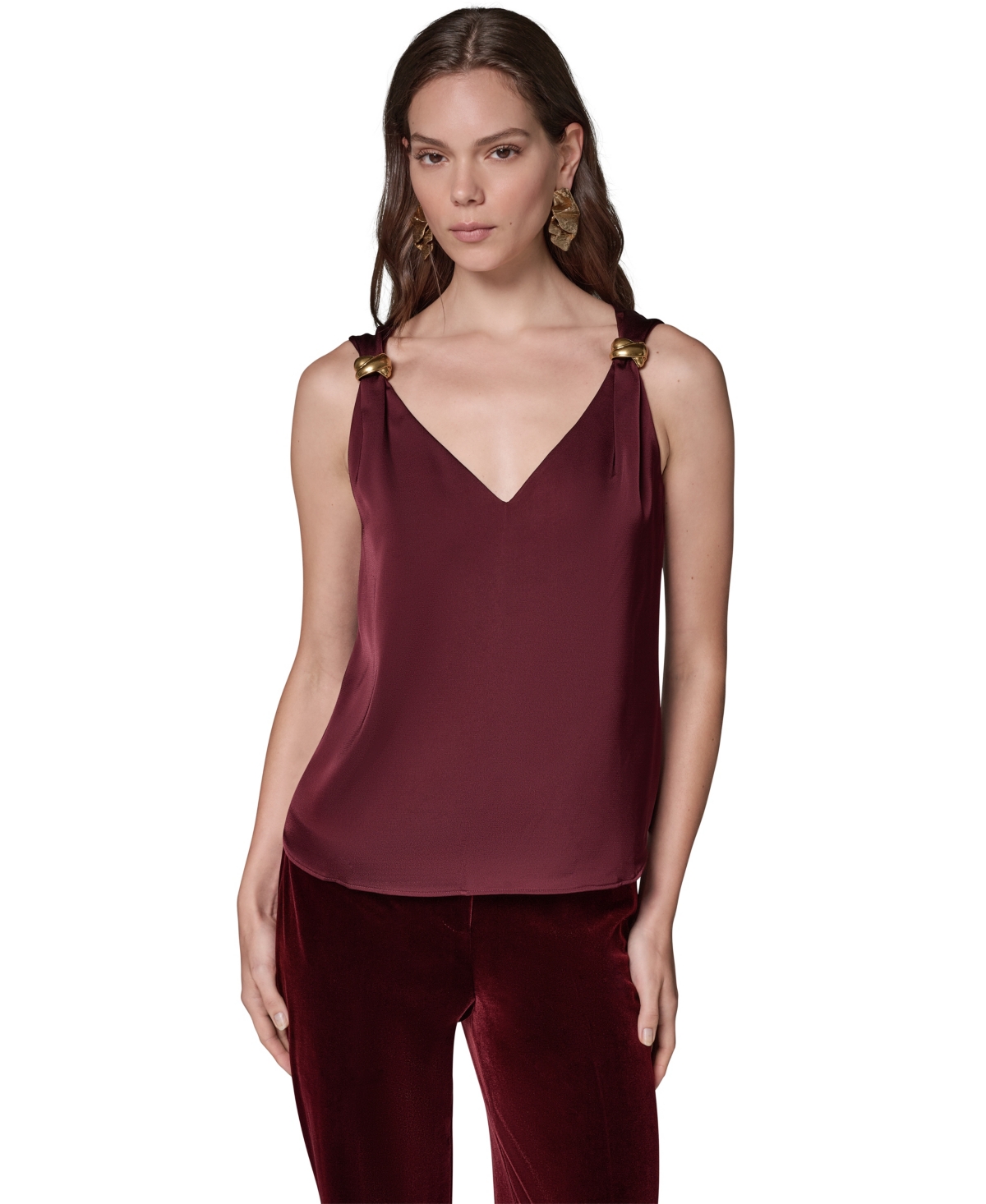 Donna Karan New York Women's Sleeveless V-Neck Satin Blouse