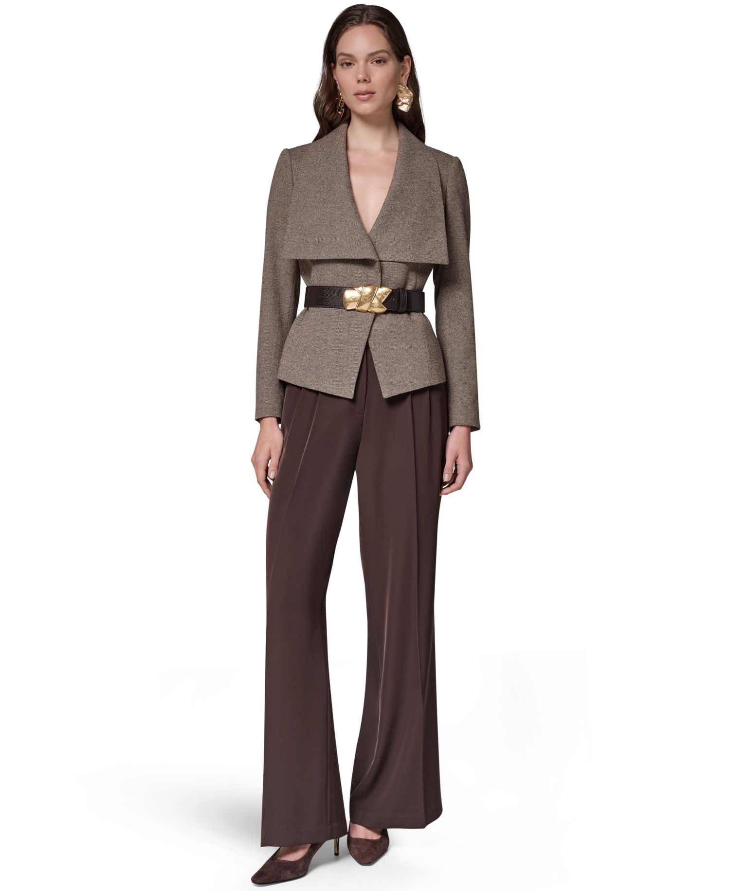 Women Cropped Shoulder-Padded Belted Blazer