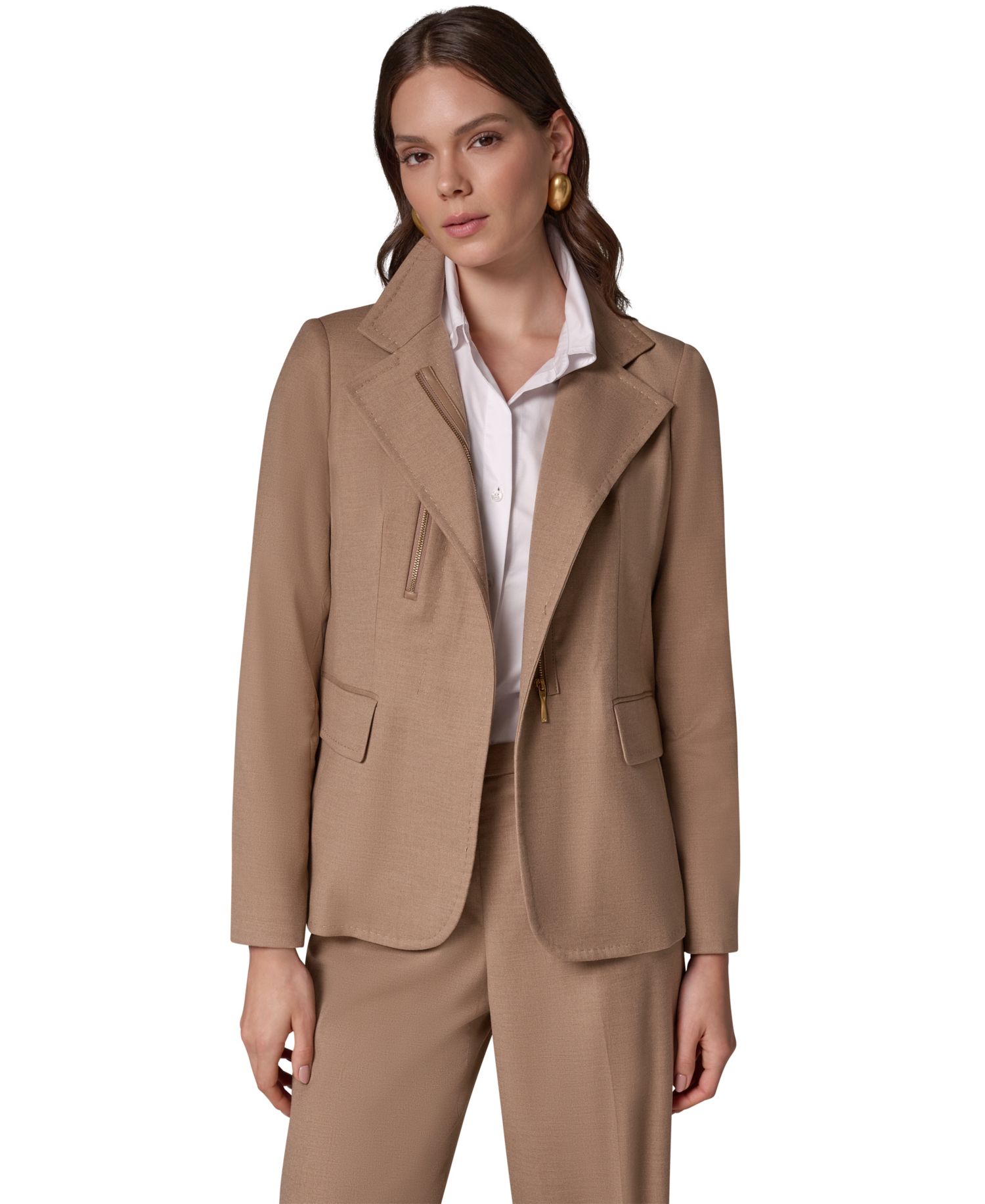 Women's Asymmetrical Zip Shoulder-Padded Blazer