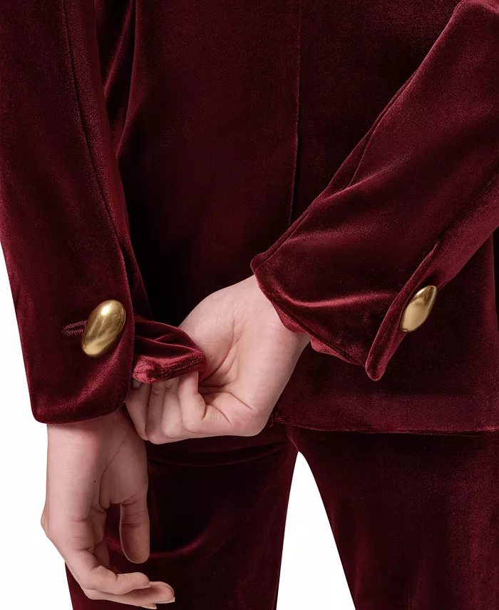 Women's Classic Velvet 1-Button Shoulder-Padded Blazer - thumbnail 6