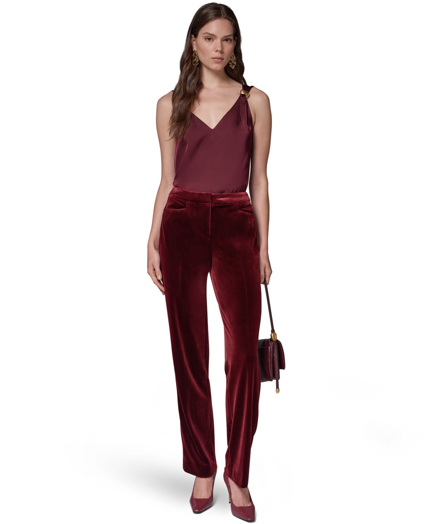 Women's Classic No Front Velvet Straight Mid-Rise Pants
