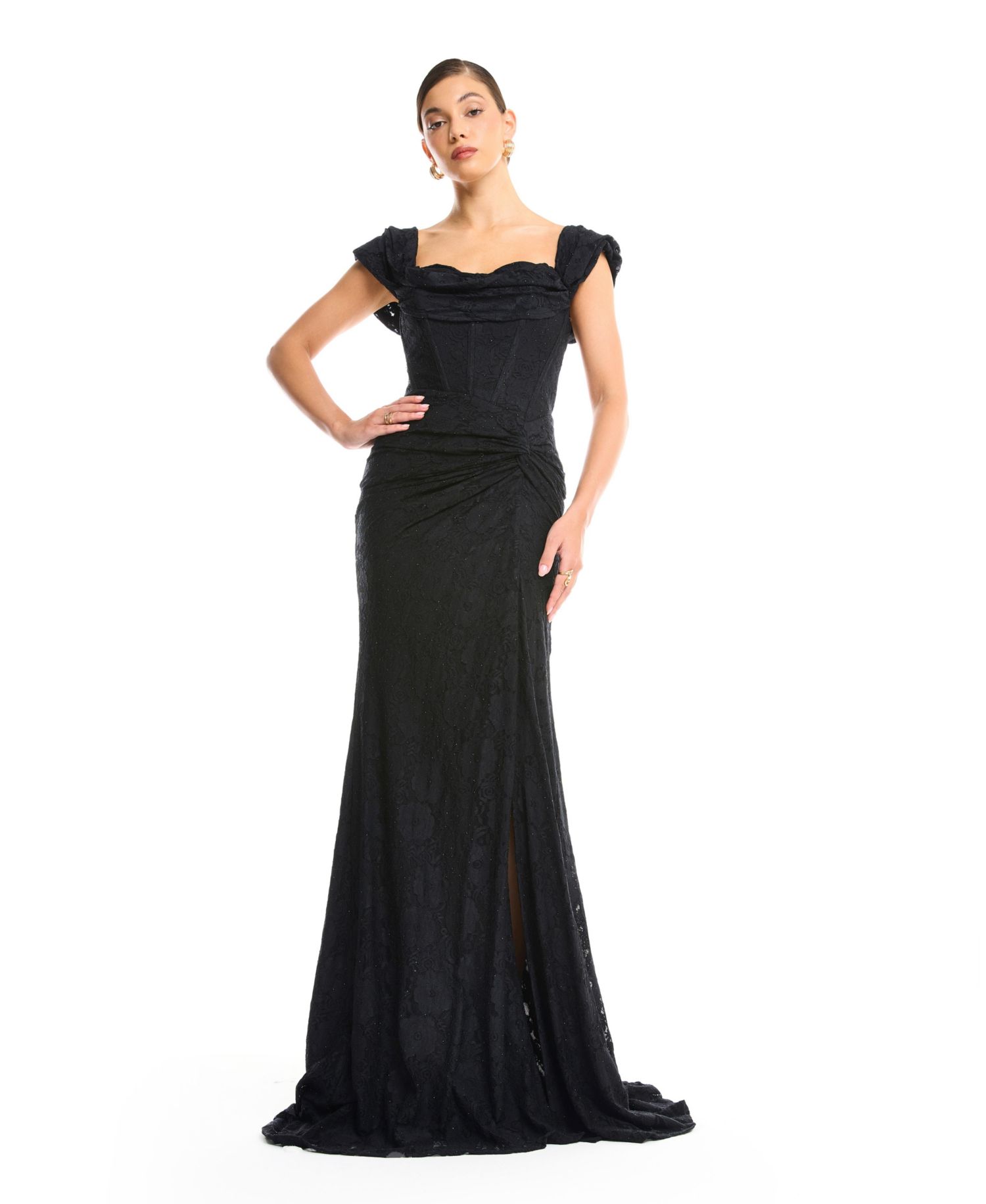 Women's Off-Shoulder Ruched Lace Gown