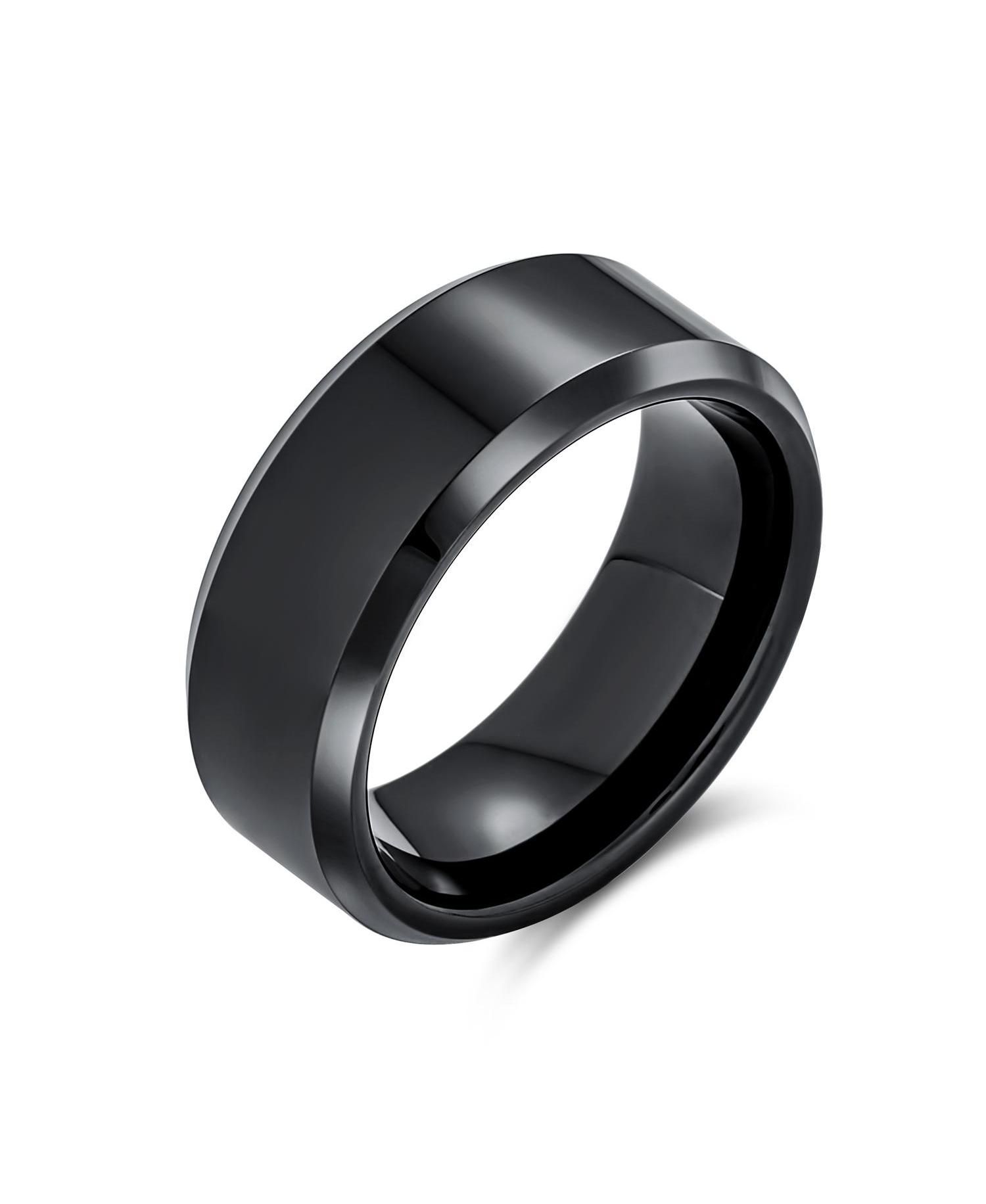 Classic Men's Band Ring Wide 8MM Beveled Edge Matte Brushed Finish Comfort Fit