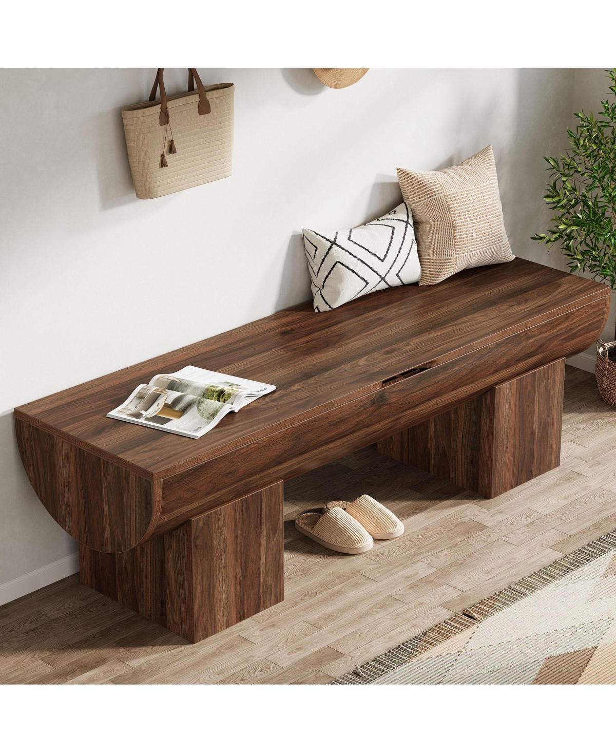 Tribesigns Storage Bench with Safety Hinges, 55''Farmhouse Shoe