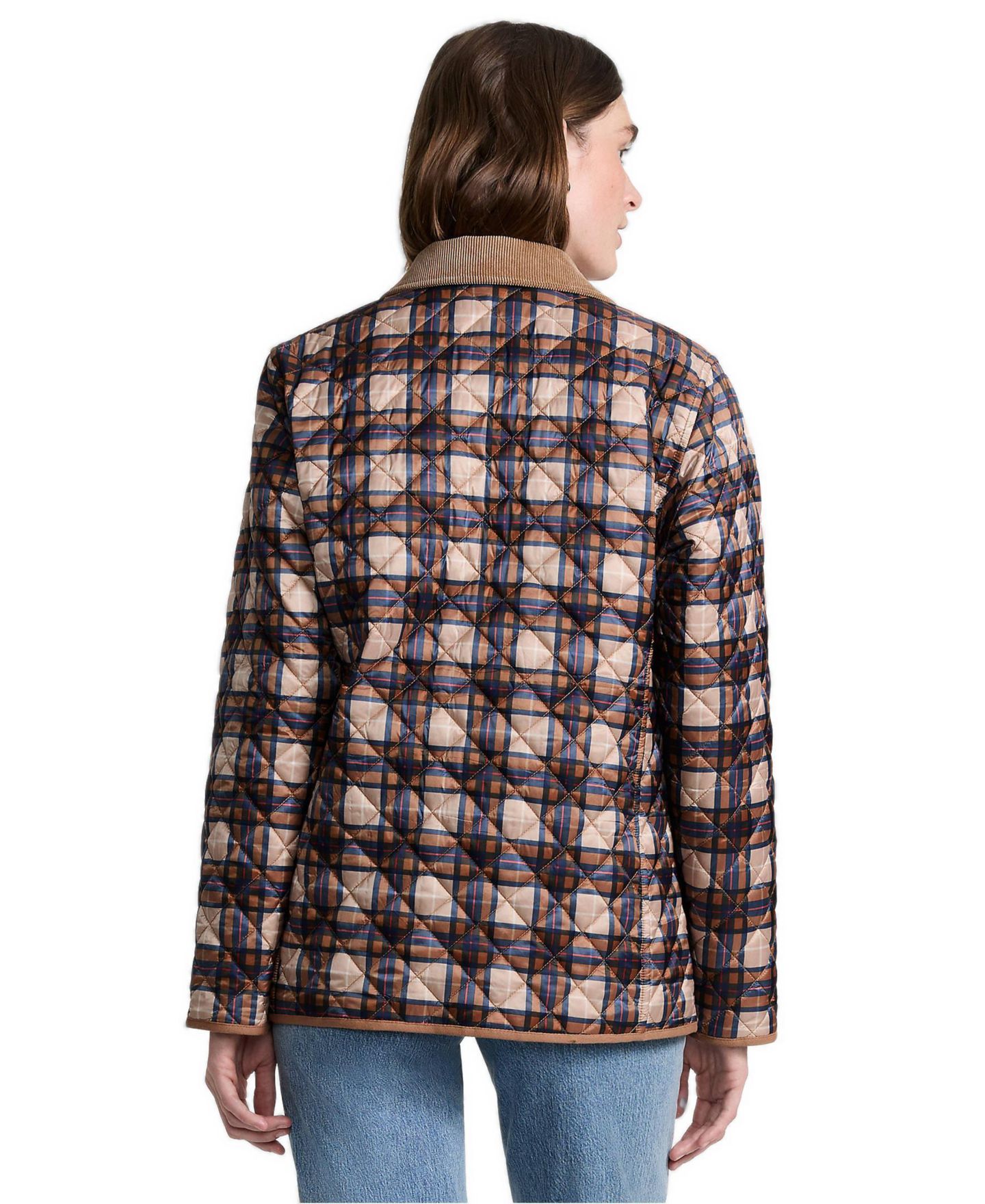 Женская куртка Lands' End Print Reversible Barn Quilted Insulated, цвет: Оранжевый имбирный / Клетчатый — фото 2