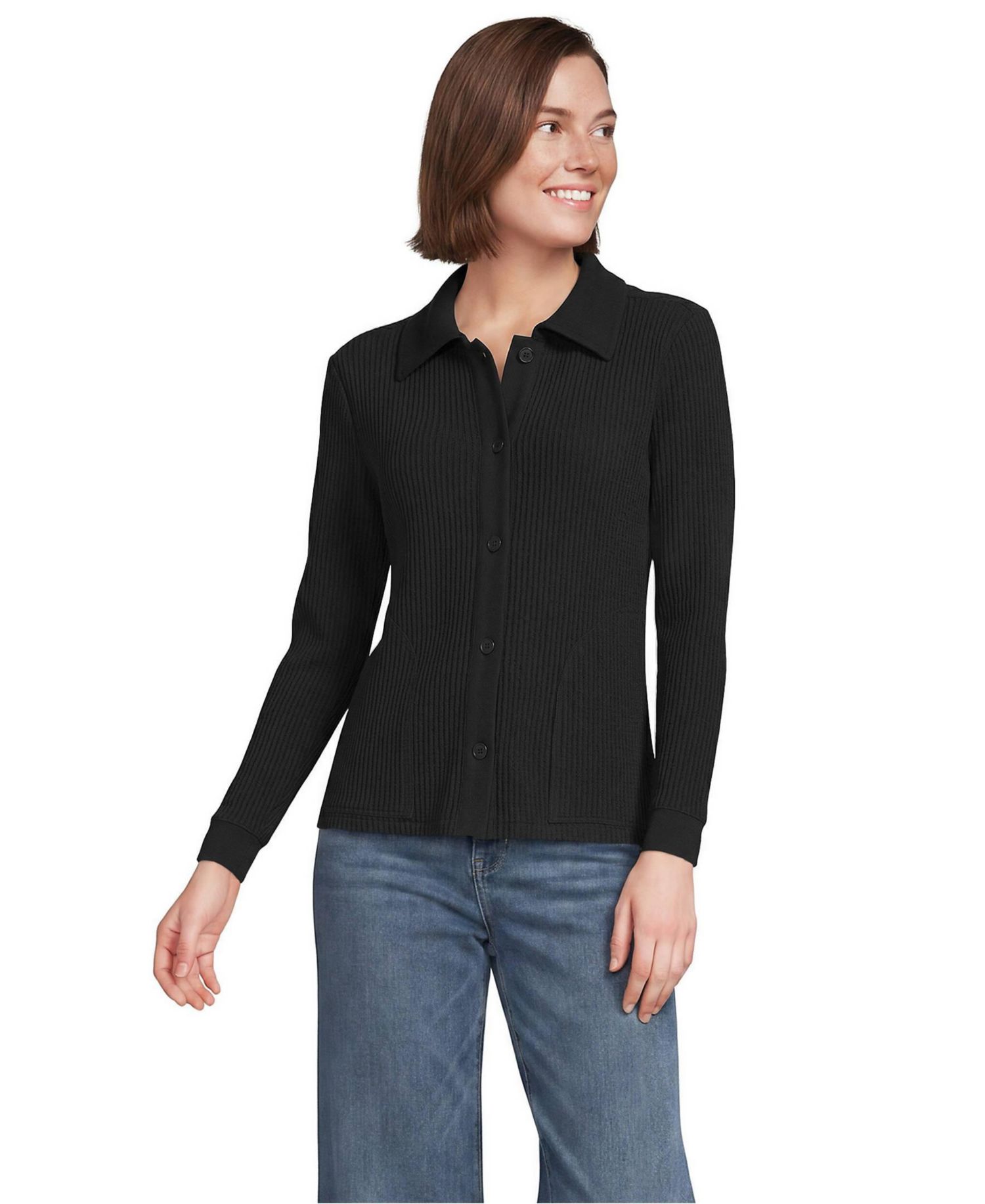 Women's Long Sleeve Waffle Collared Shacket