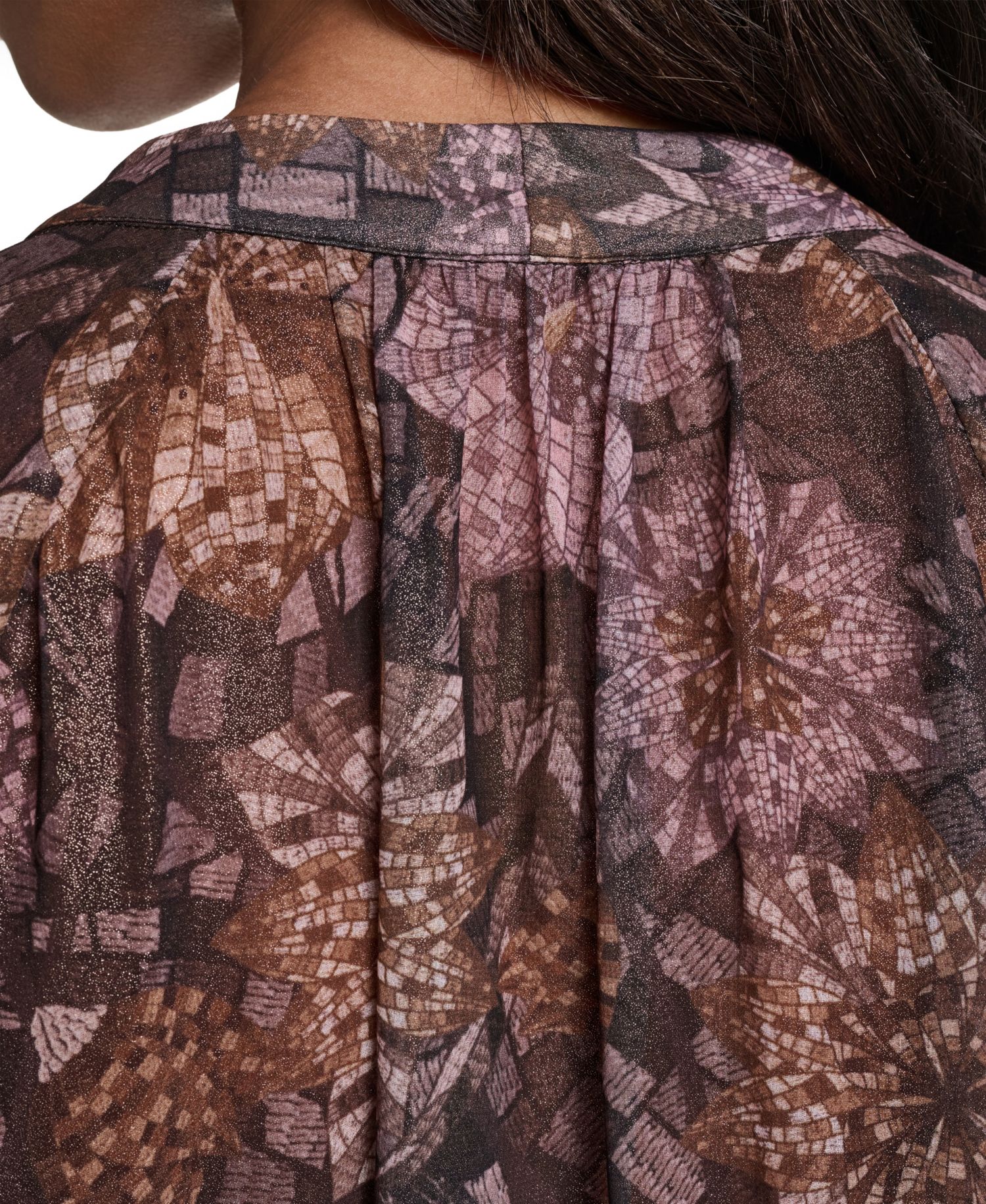 Women's Tie Neck Sheer Floral Blouse