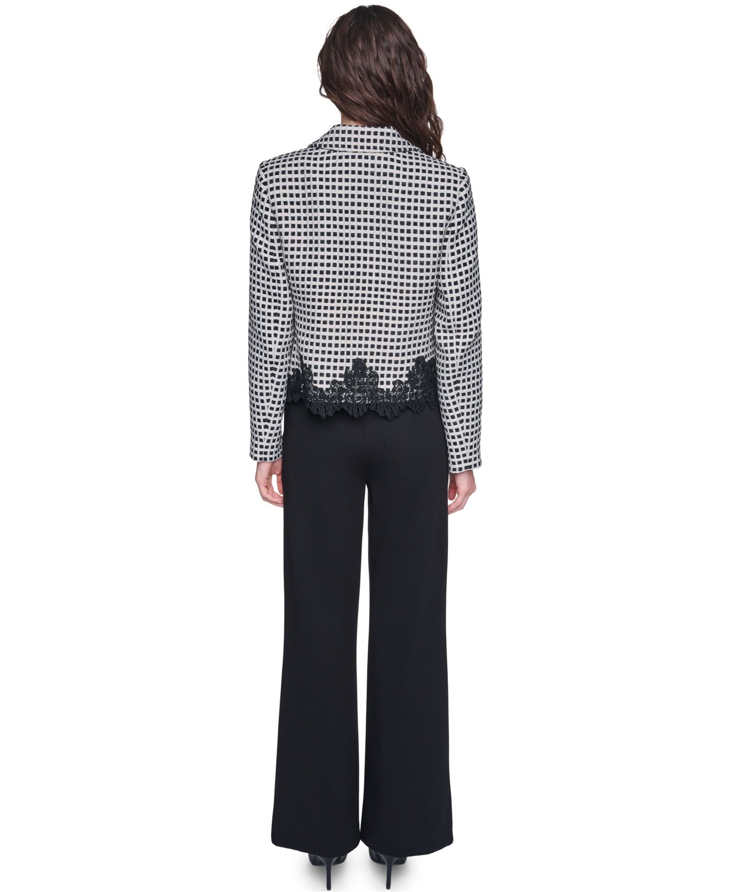 Women's Plaid Lace-Trim Blazer