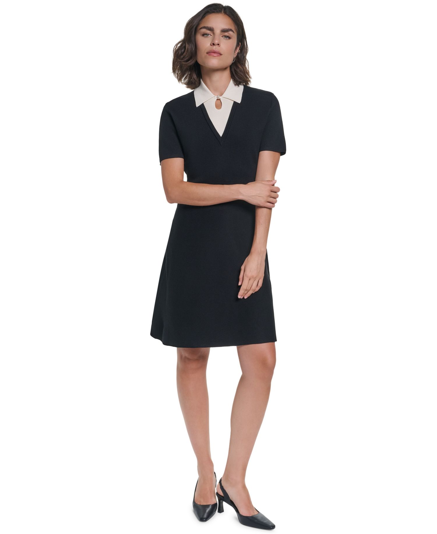 Women's Colorblock A-Line Knee-Length Sweater Dress