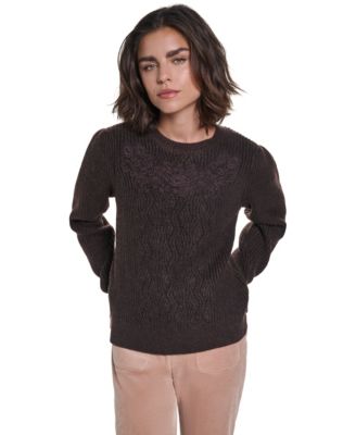 Women's Cable-Knit Floral Lace Applique Sweater