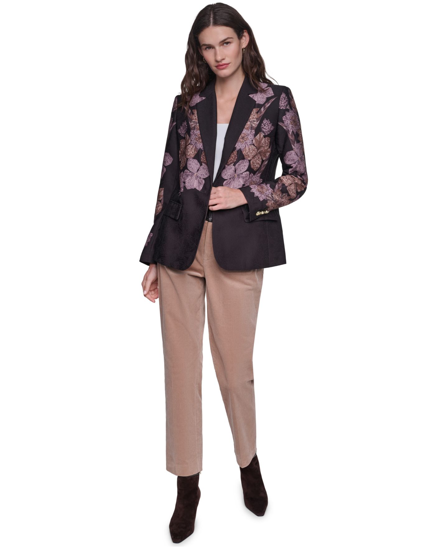 Женский пиджак KARL LAGERFELD PARIS Placed-Print Long-Sleeve Blazer, цвет: Чёрный / Розовато-лиловый — фото 2