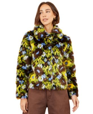 Women's Faux Fur Abstract Print Jacket