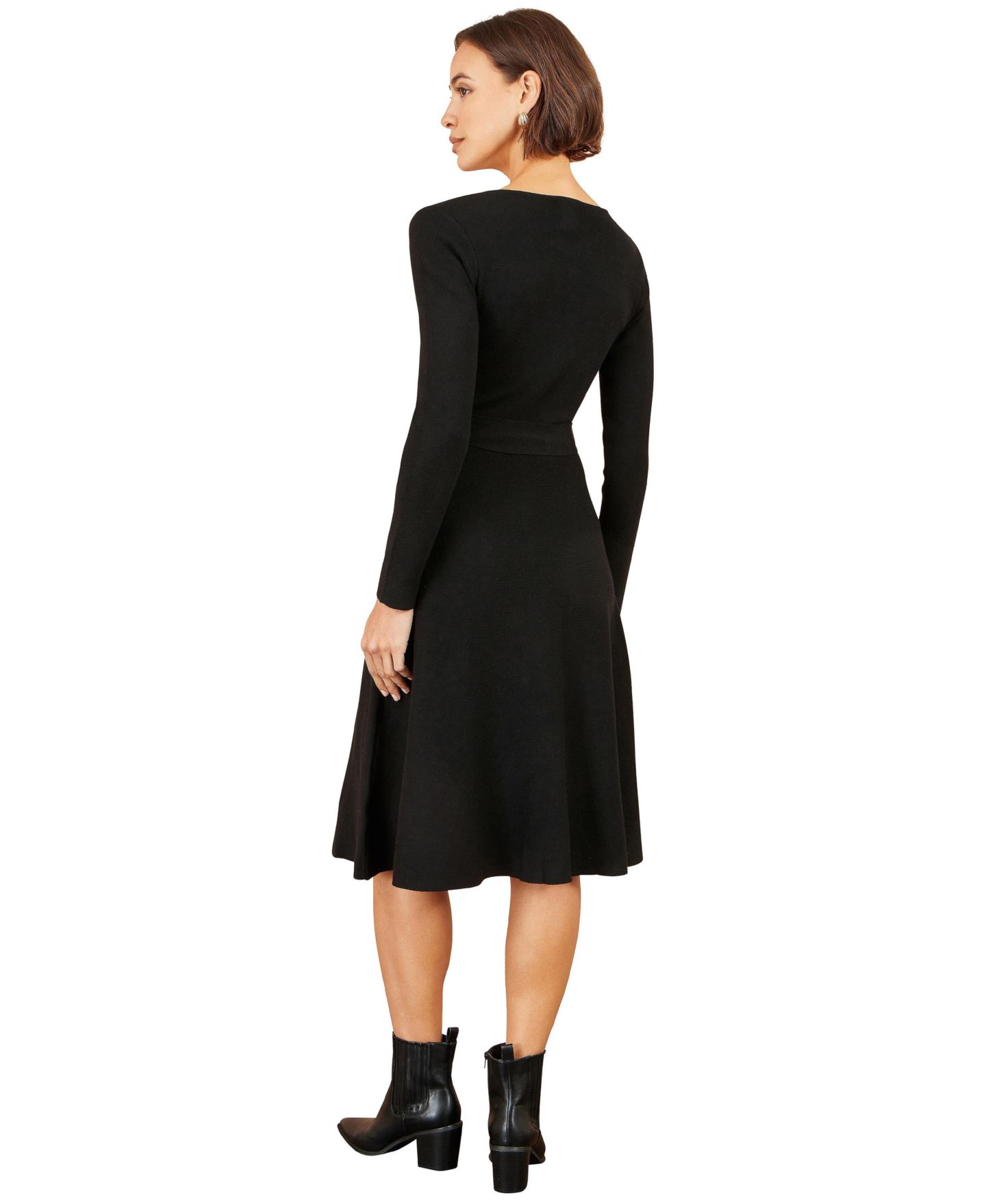 Женское платье Yumi Fit & Flare Long-Sleeve Sweater Dress, цвет: Чёрный — фото 3
