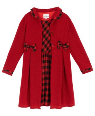 Girls' 7-16 Lurex-Knit Buffalo-Check Bow Coat and Dress, 2-Piece Set